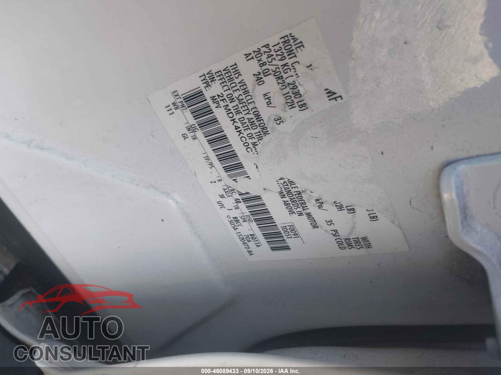 FORD EDGE 2012 - 2FMDK4KC0CBA40605