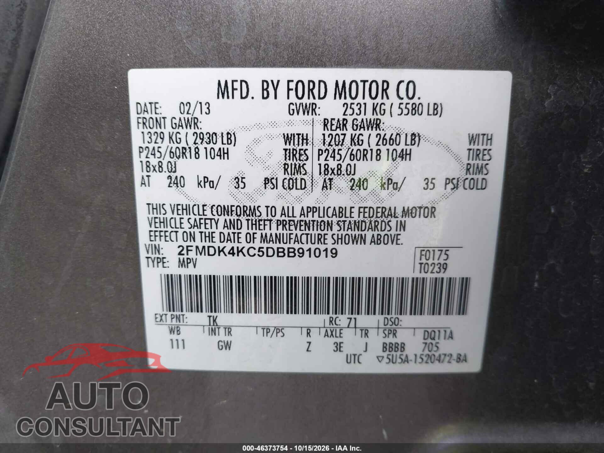 FORD EDGE 2013 - 2FMDK4KC5DBB91019