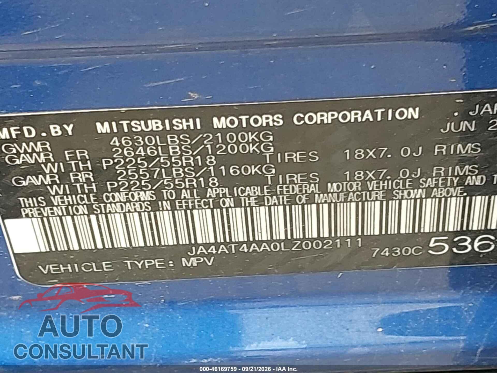 MITSUBISHI ECLIPSE CROSS 2020 - JA4AT4AA0LZ002111