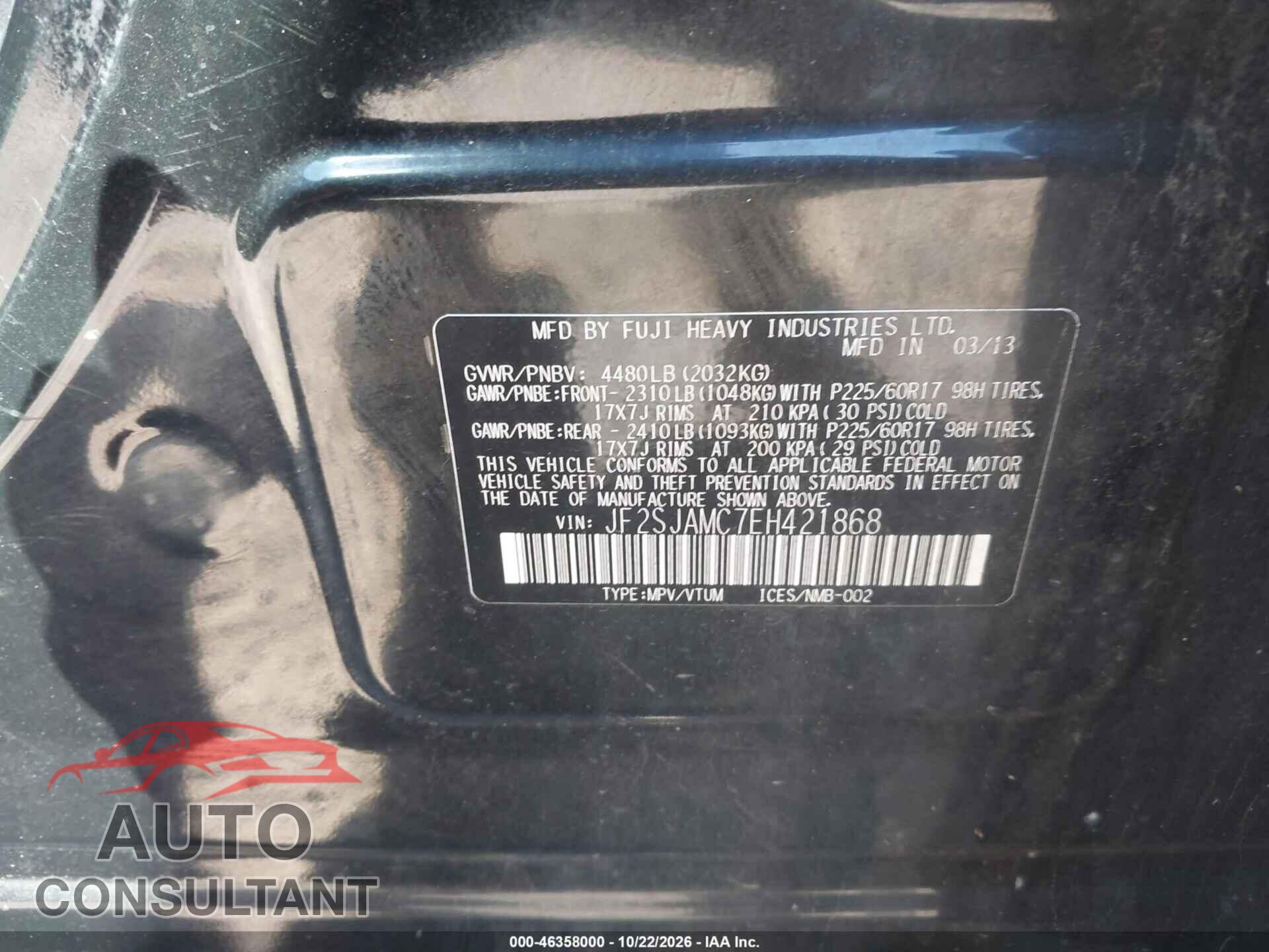 SUBARU FORESTER 2014 - JF2SJAMC7EH421868