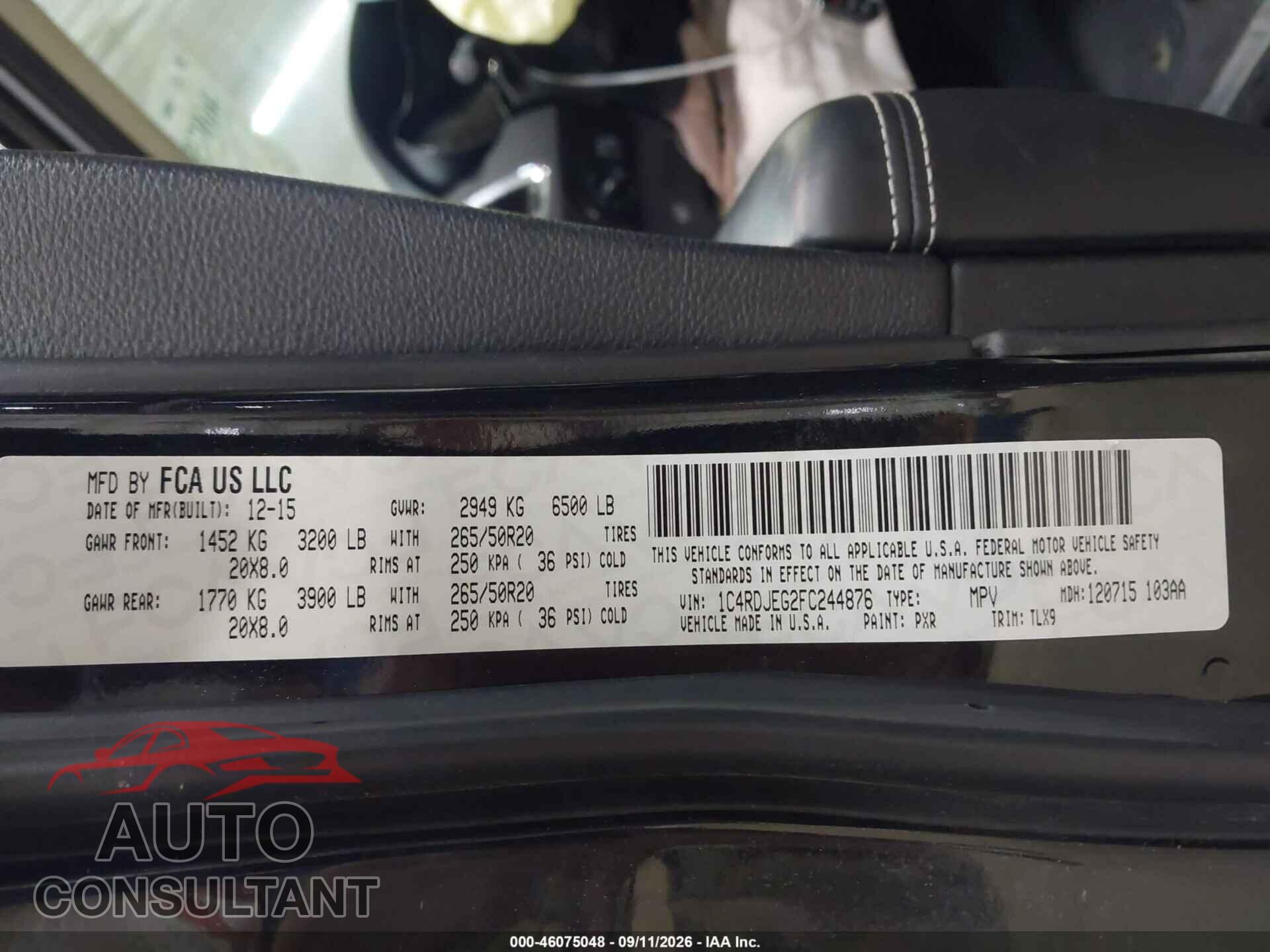 DODGE DURANGO 2015 - 1C4RDJEG2FC244876