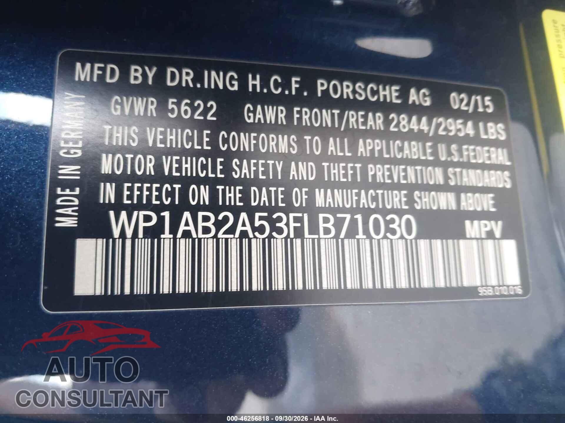 PORSCHE MACAN 2015 - WP1AB2A53FLB71030
