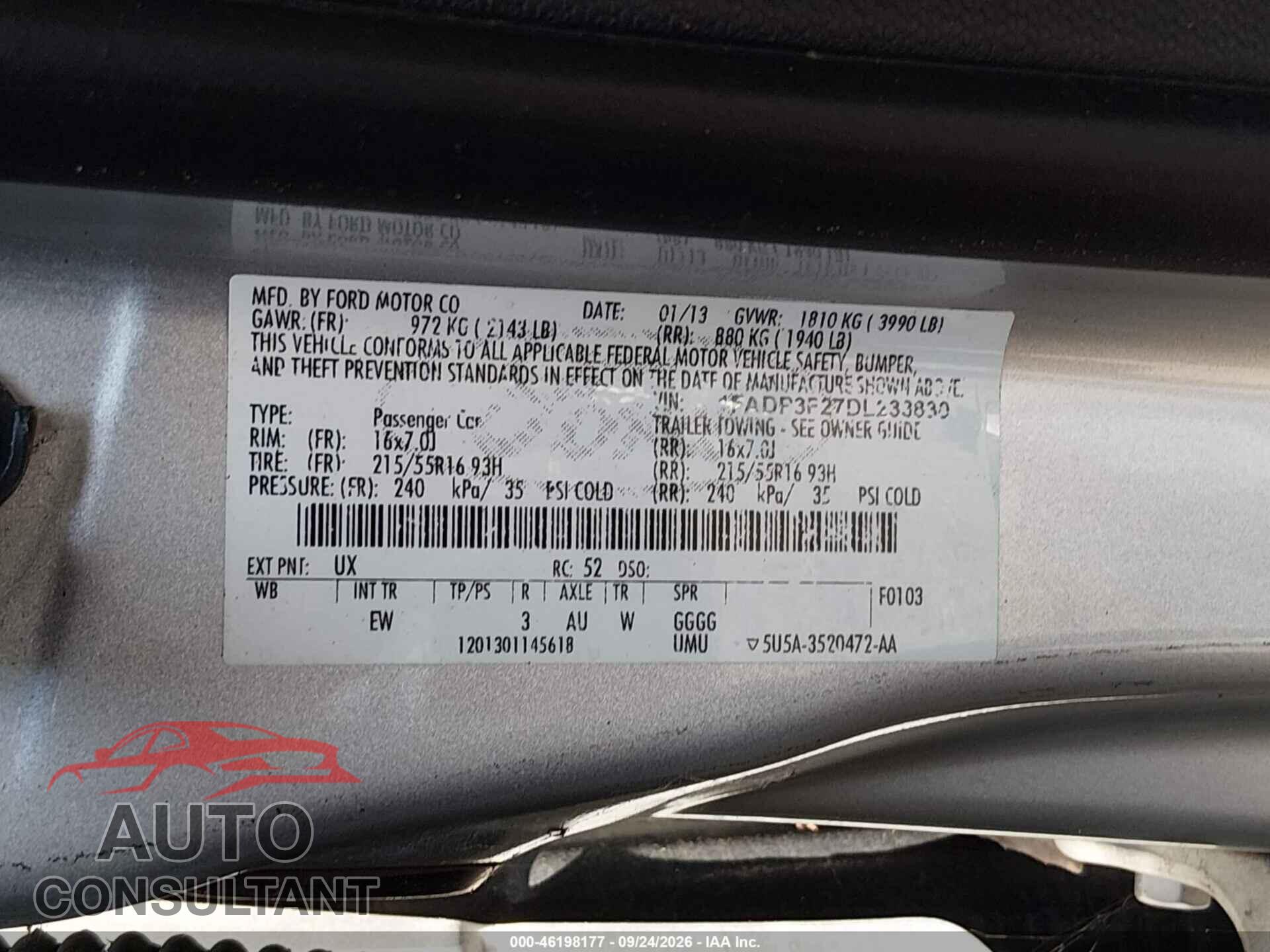 FORD FOCUS 2013 - 1FADP3F27DL233830