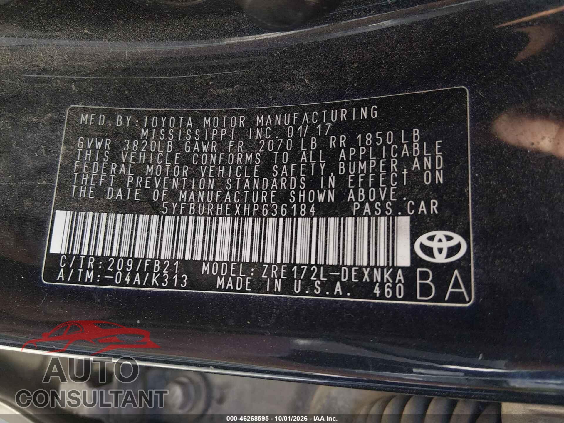TOYOTA COROLLA 2017 - 5YFBURHEXHP636184