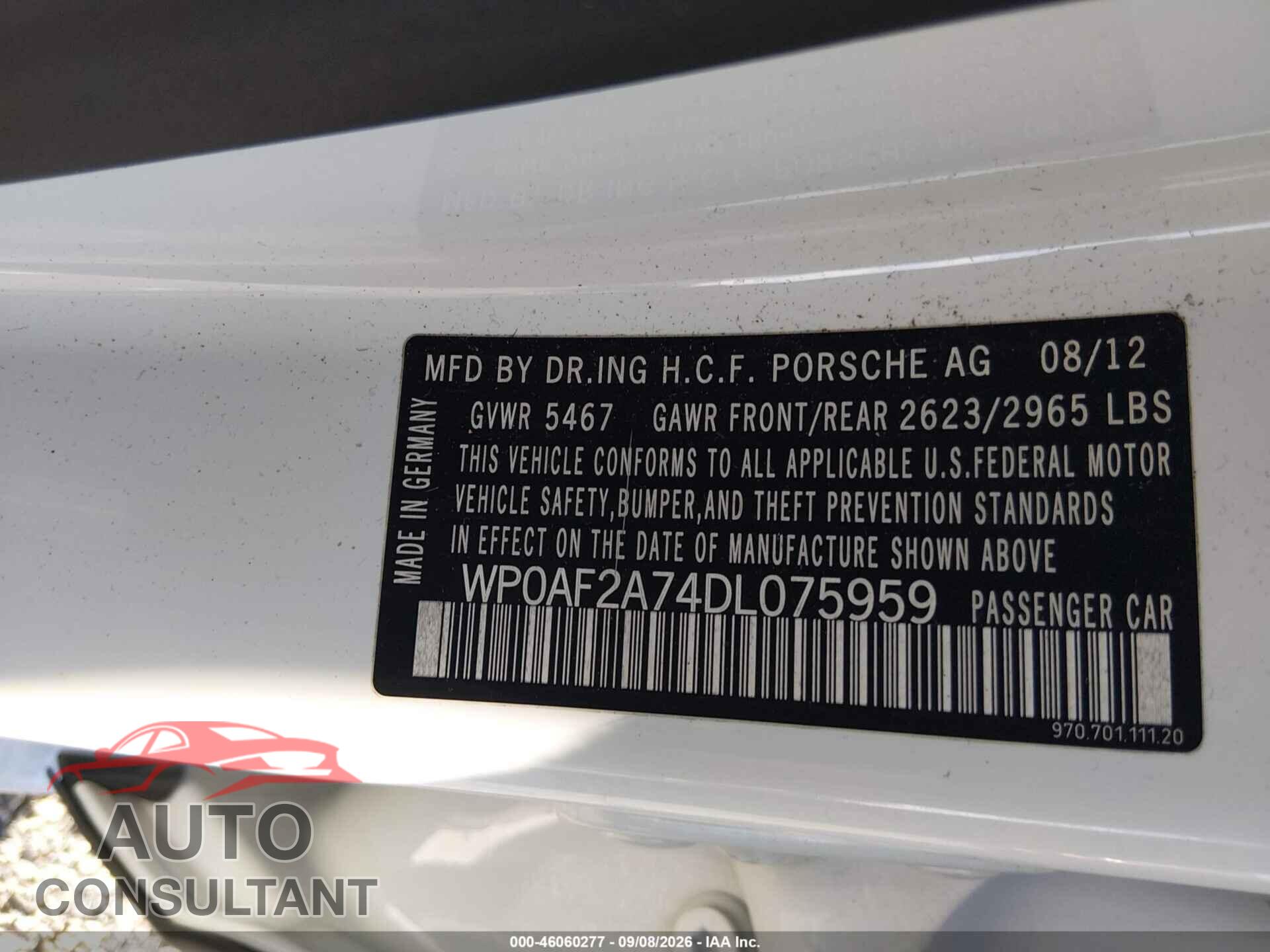 PORSCHE PANAMERA 2013 - WP0AF2A74DL075959