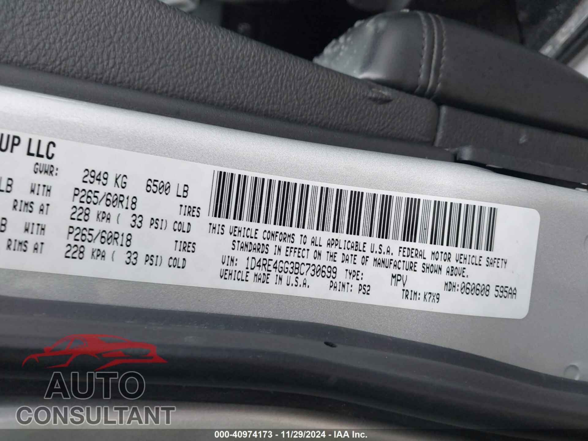 DODGE DURANGO 2011 - 1D4RE4GG3BC730699