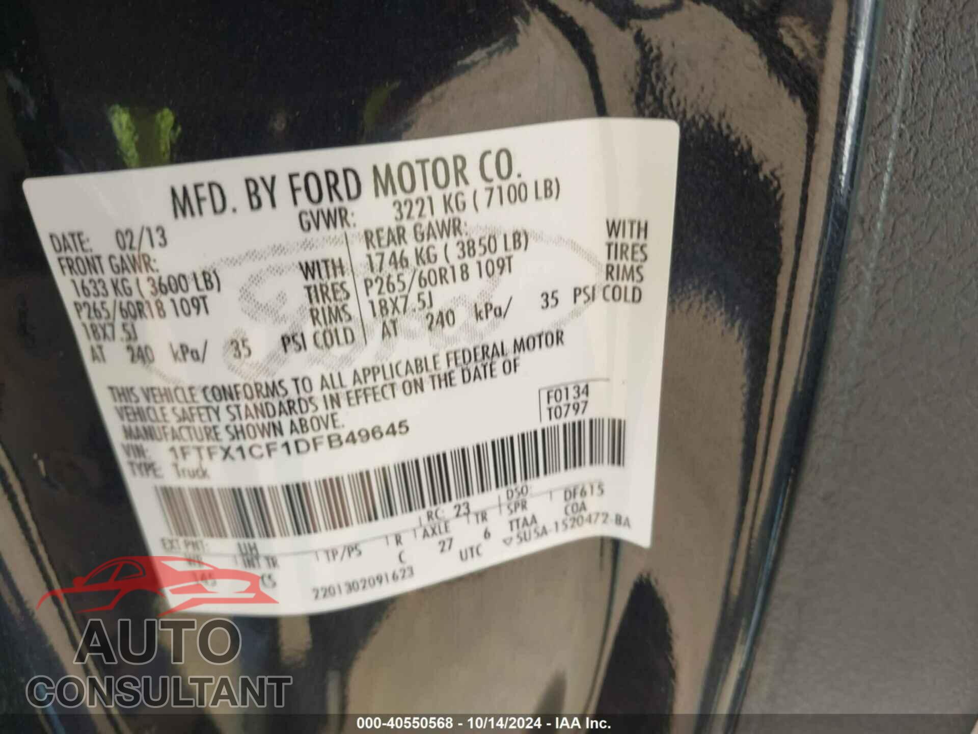 FORD F-150 2013 - 1FTFX1CF1DFB49645
