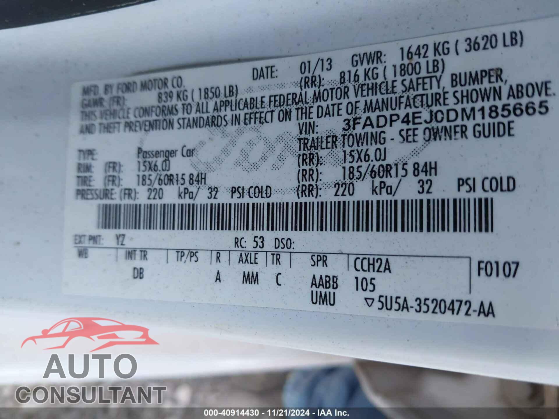 FORD FIESTA 2013 - 3FADP4EJ0DM185665