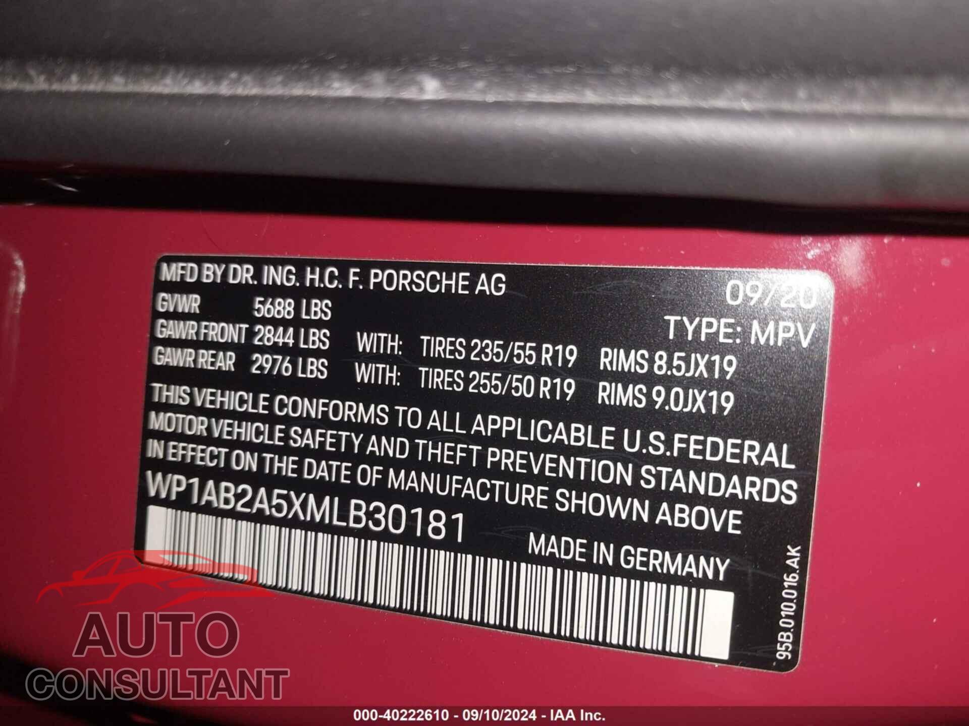 PORSCHE MACAN 2021 - WP1AB2A5XMLB30181