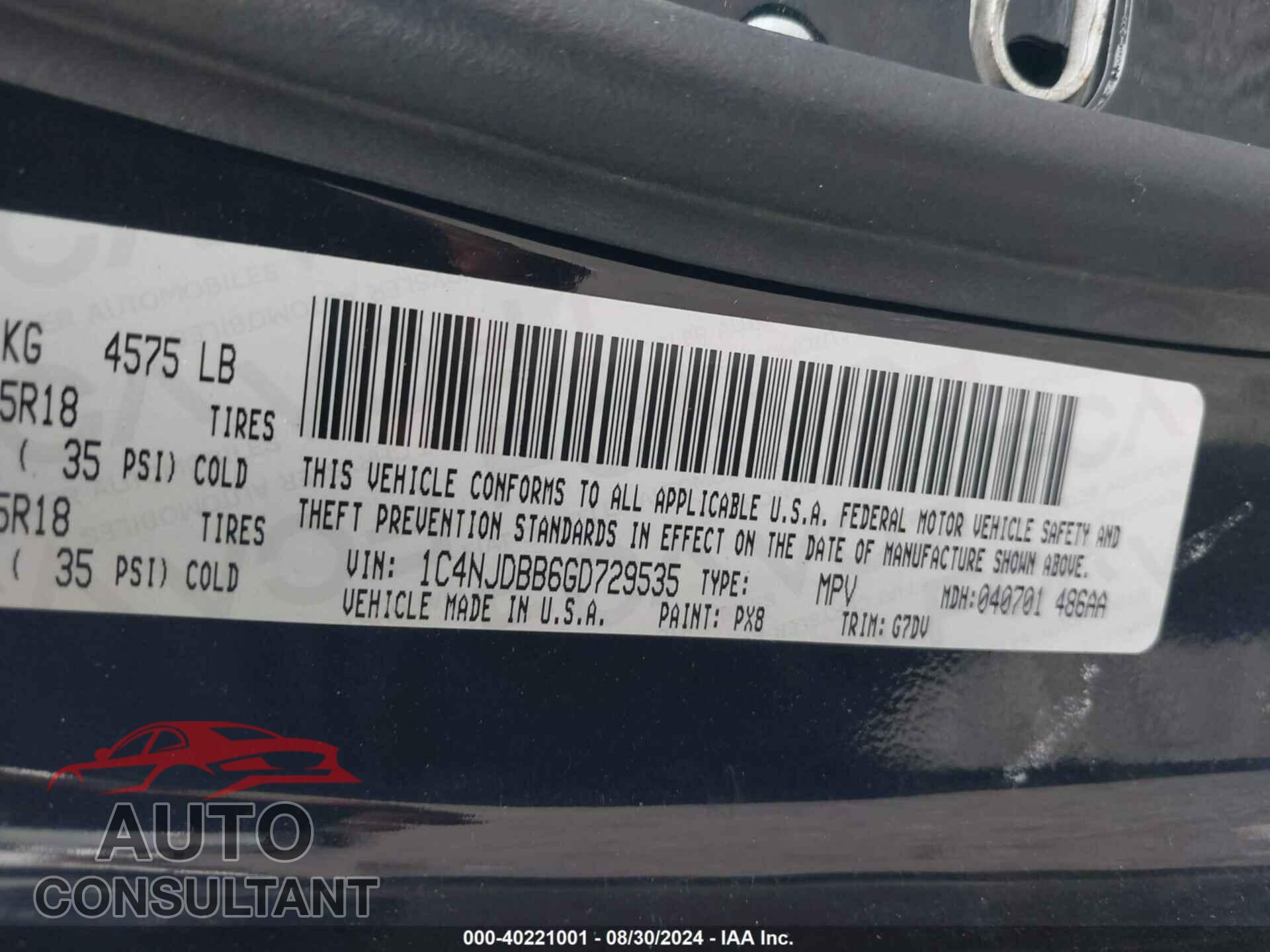 JEEP COMPASS 2016 - 1C4NJDBB6GD729535