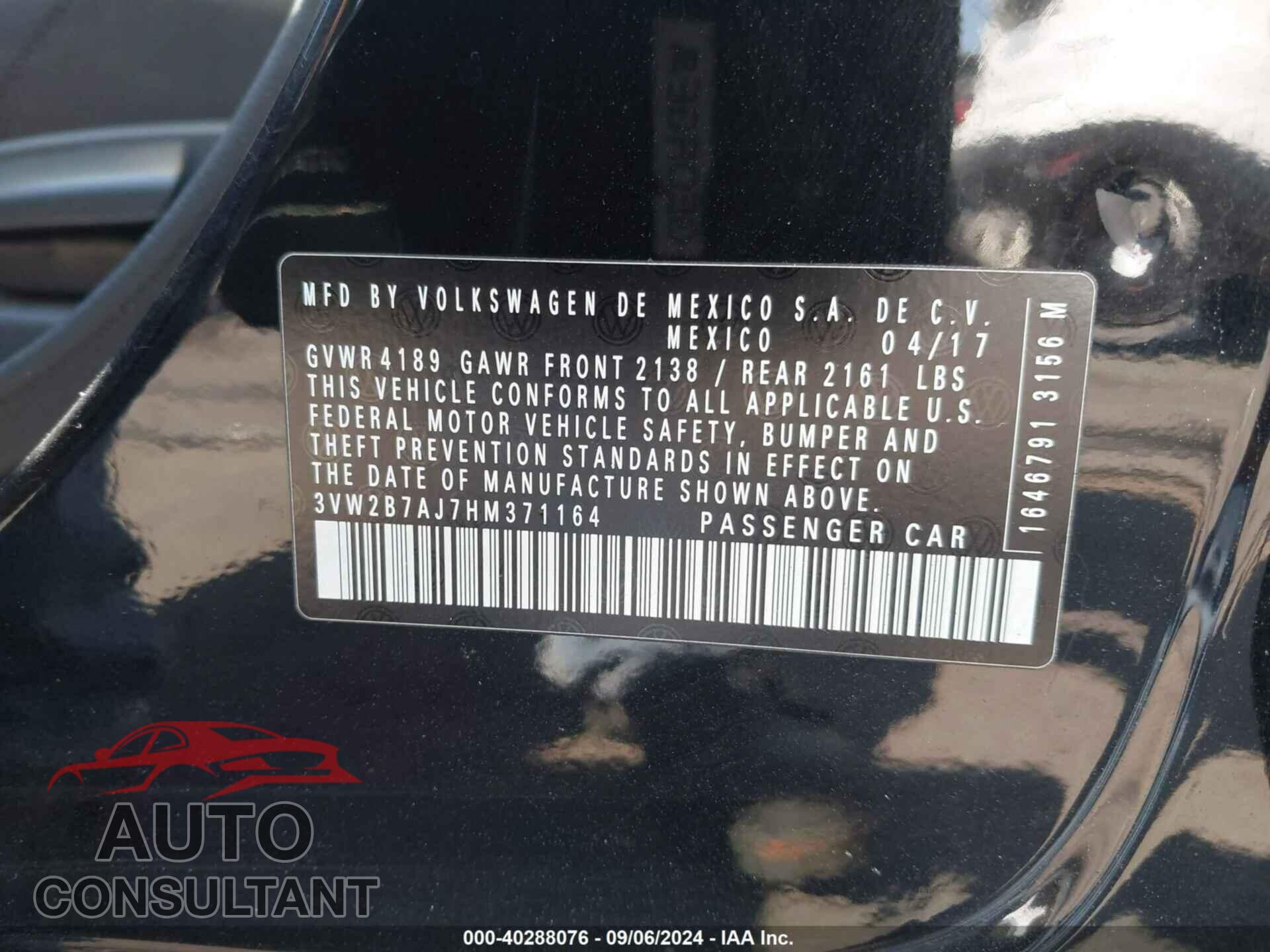 VOLKSWAGEN JETTA 2017 - 3VW2B7AJ7HM371164