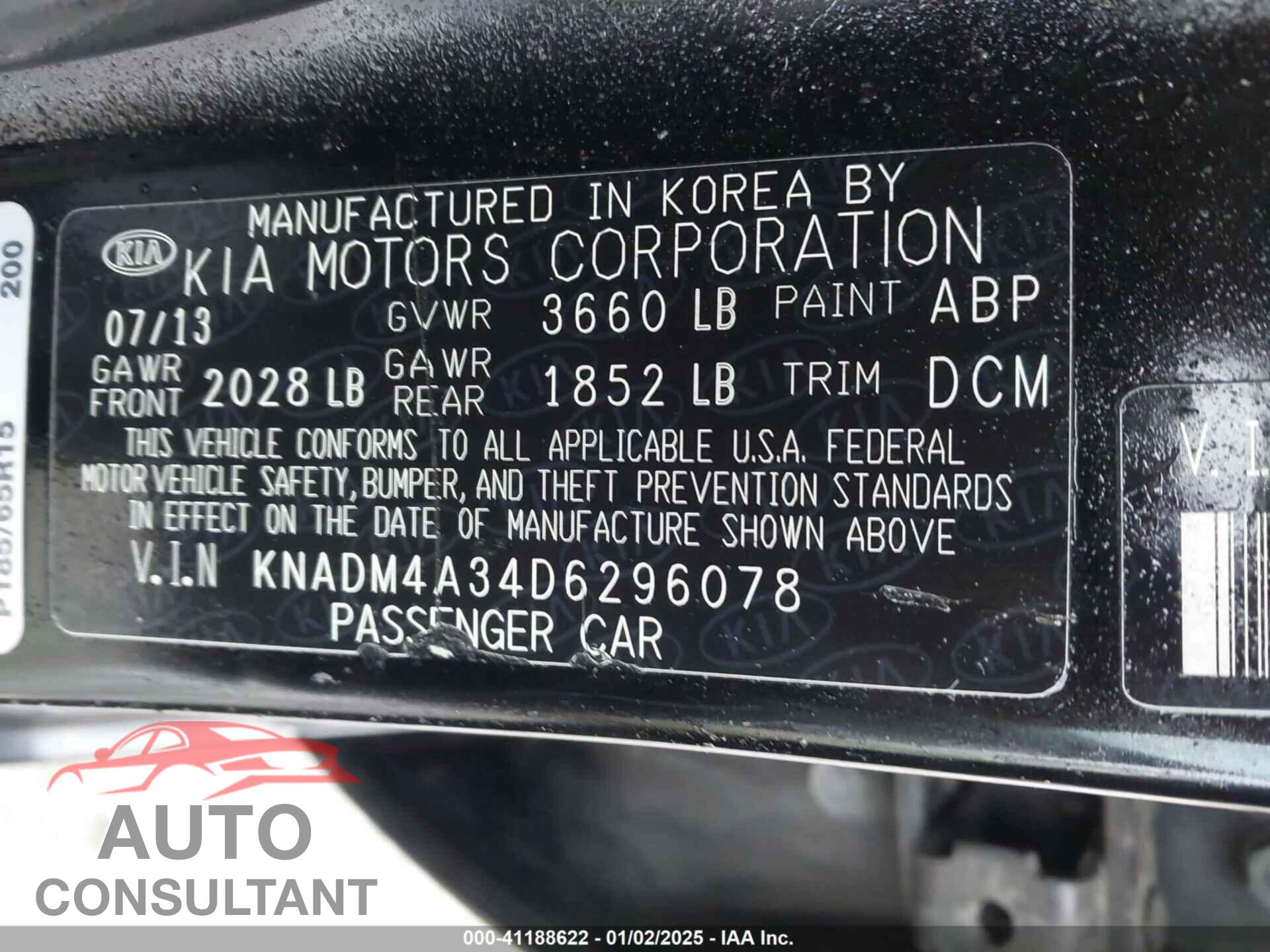 KIA RIO 2013 - KNADM4A34D6296078