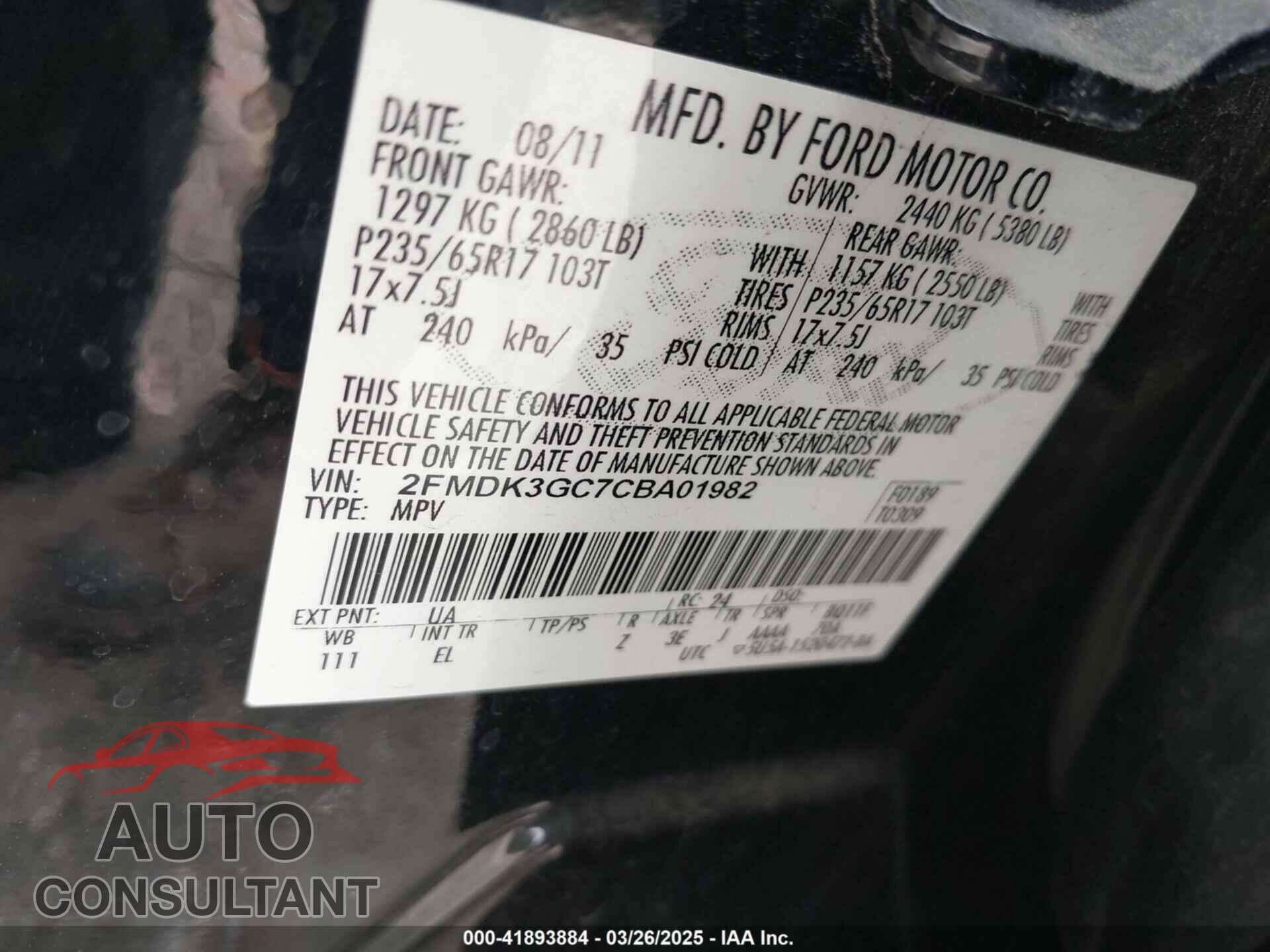 FORD EDGE 2012 - 2FMDK3GC7CBA01982