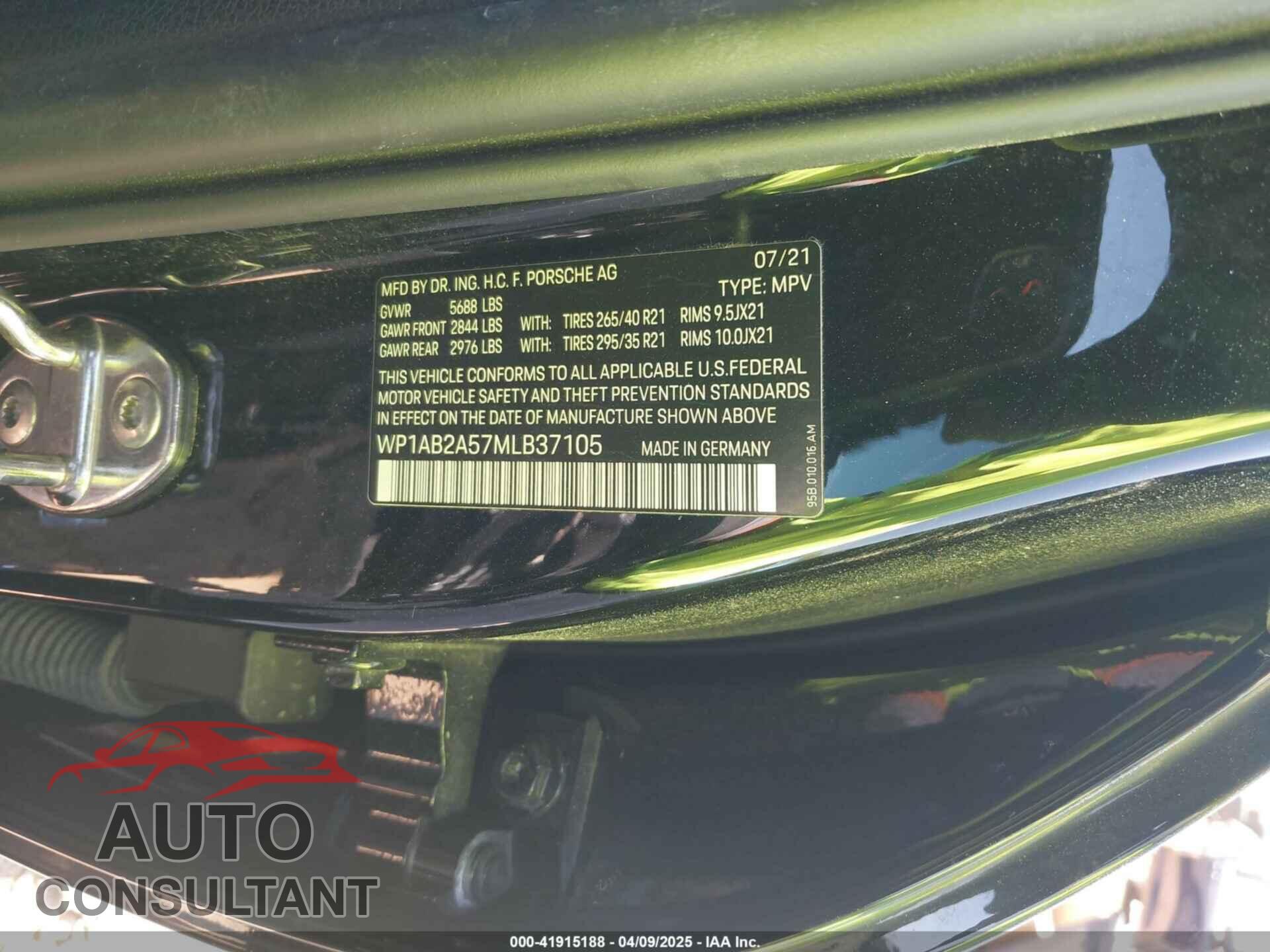 PORSCHE MACAN 2021 - WP1AB2A57MLB37105