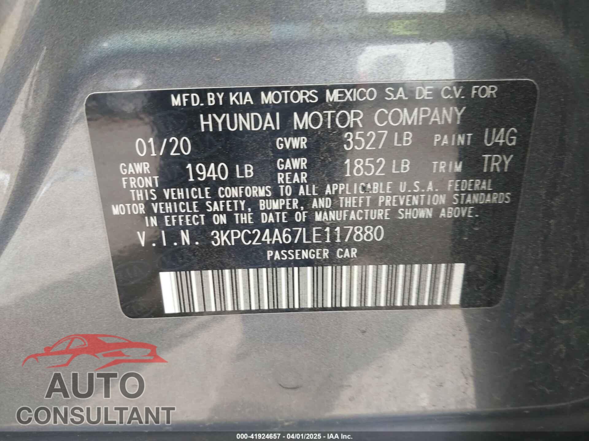 HYUNDAI ACCENT 2020 - 3KPC24A67LE117880