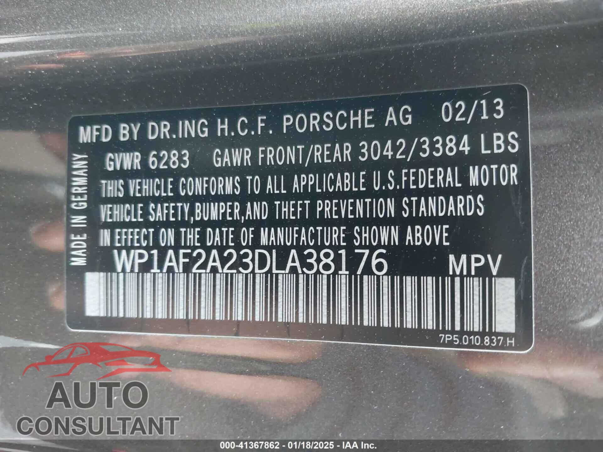 PORSCHE CAYENNE 2013 - WP1AF2A23DLA38176