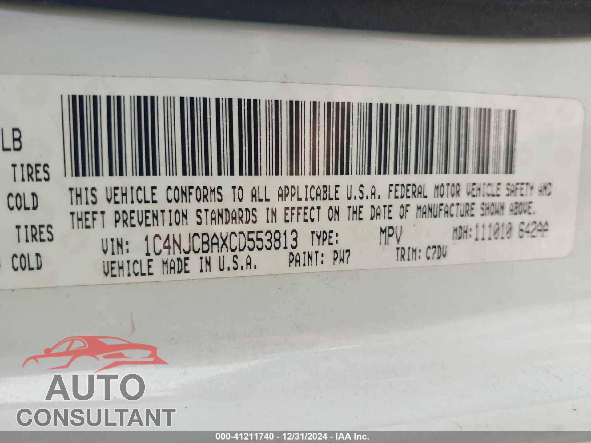 JEEP COMPASS 2012 - 1C4NJCBAXCD553813