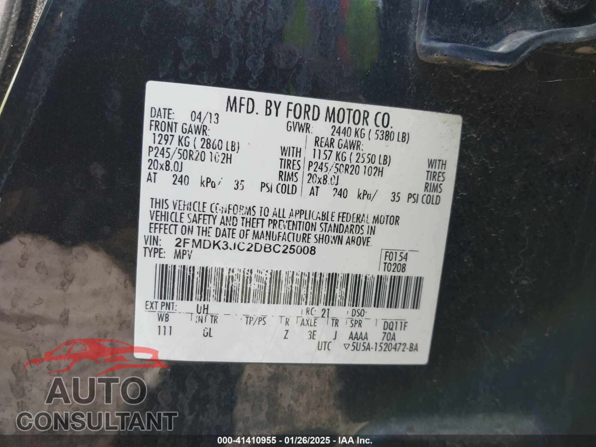 FORD EDGE 2013 - 2FMDK3JC2DBC25008