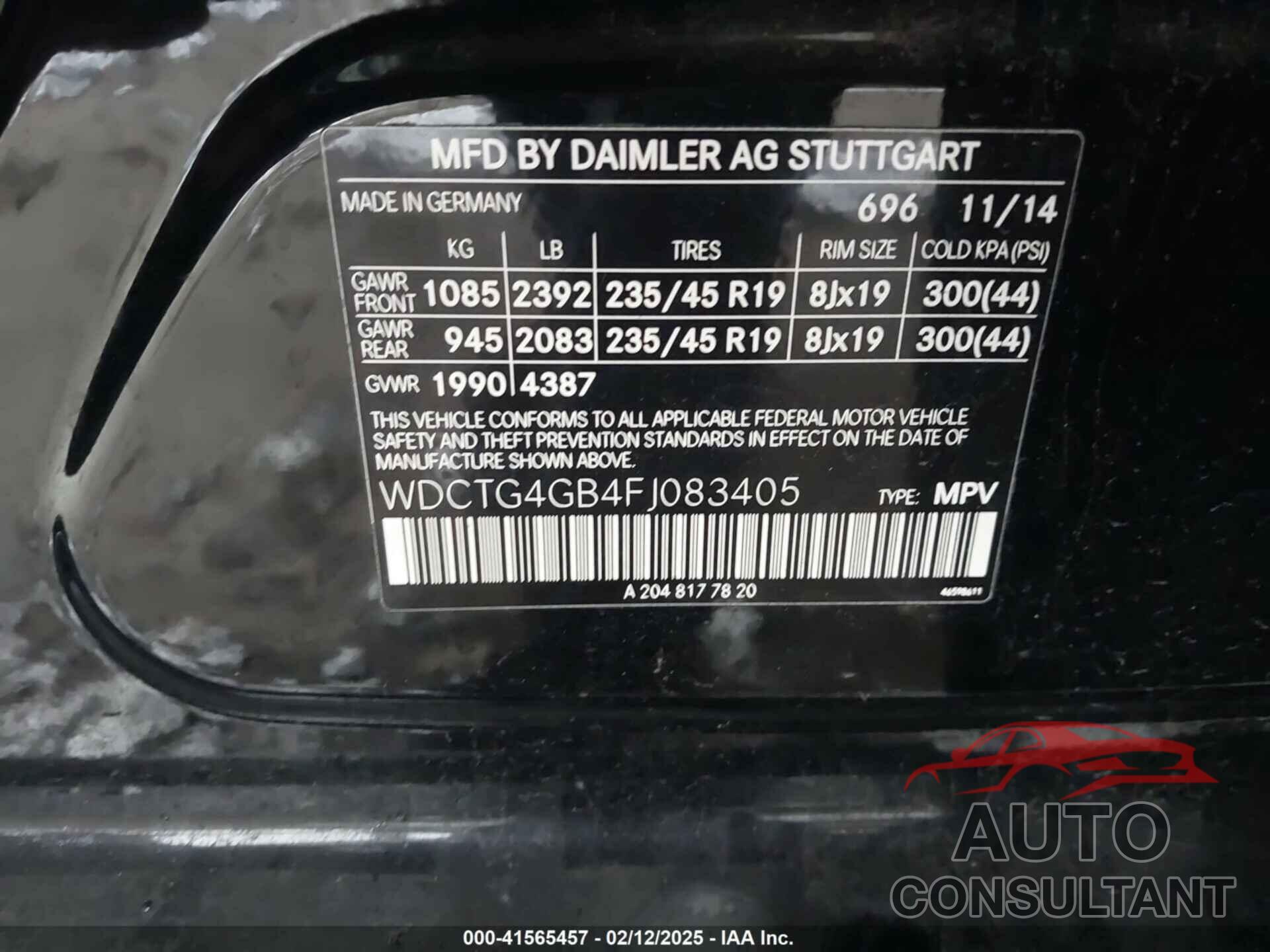 MERCEDES-BENZ GLA 250 2015 - WDCTG4GB4FJ083405