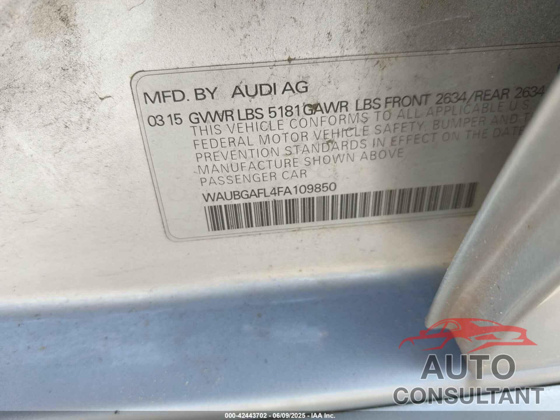 AUDI S4 2015 - WAUBGAFL4FA109850