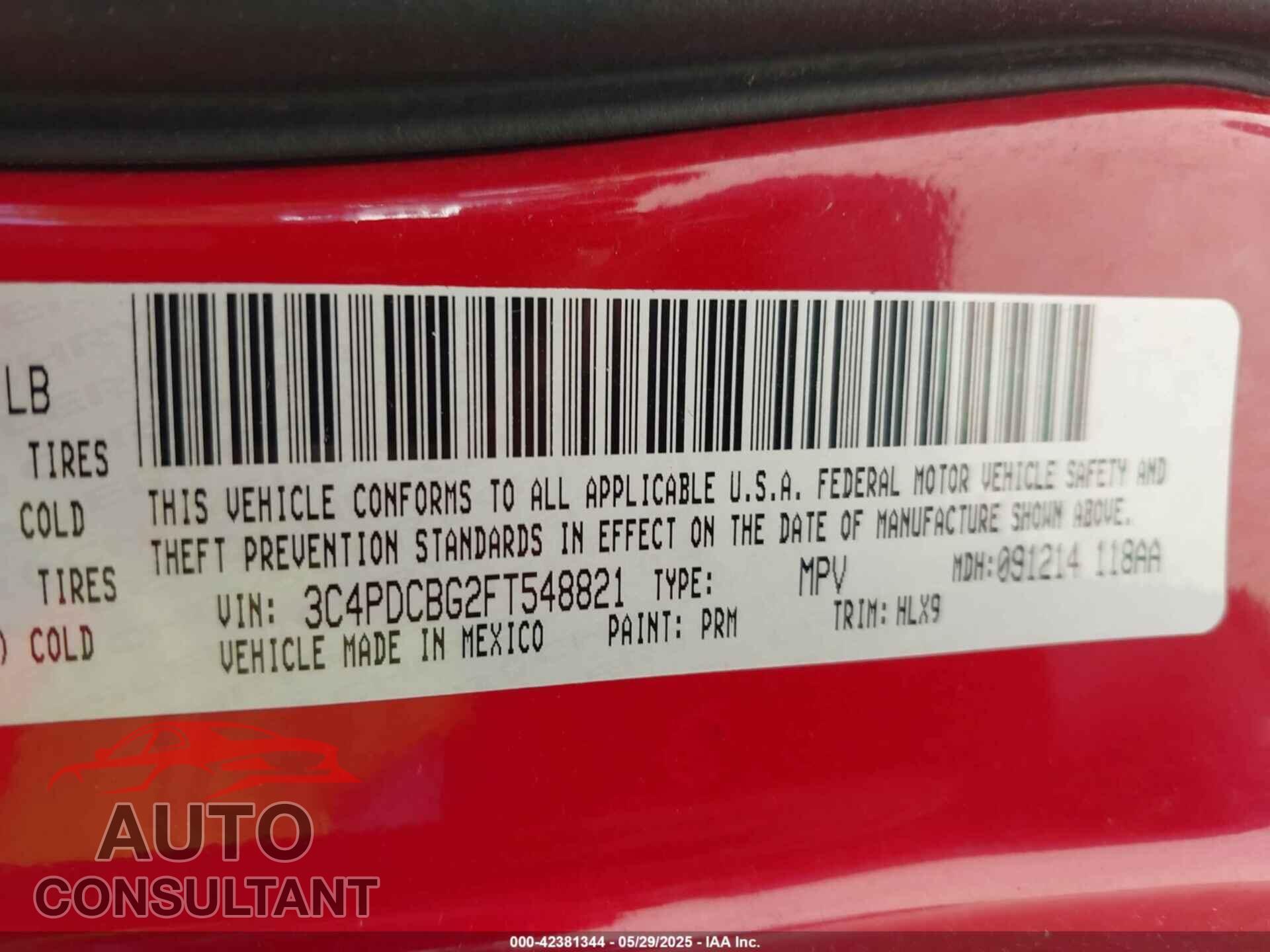 DODGE JOURNEY 2015 - 3C4PDCBG2FT548821