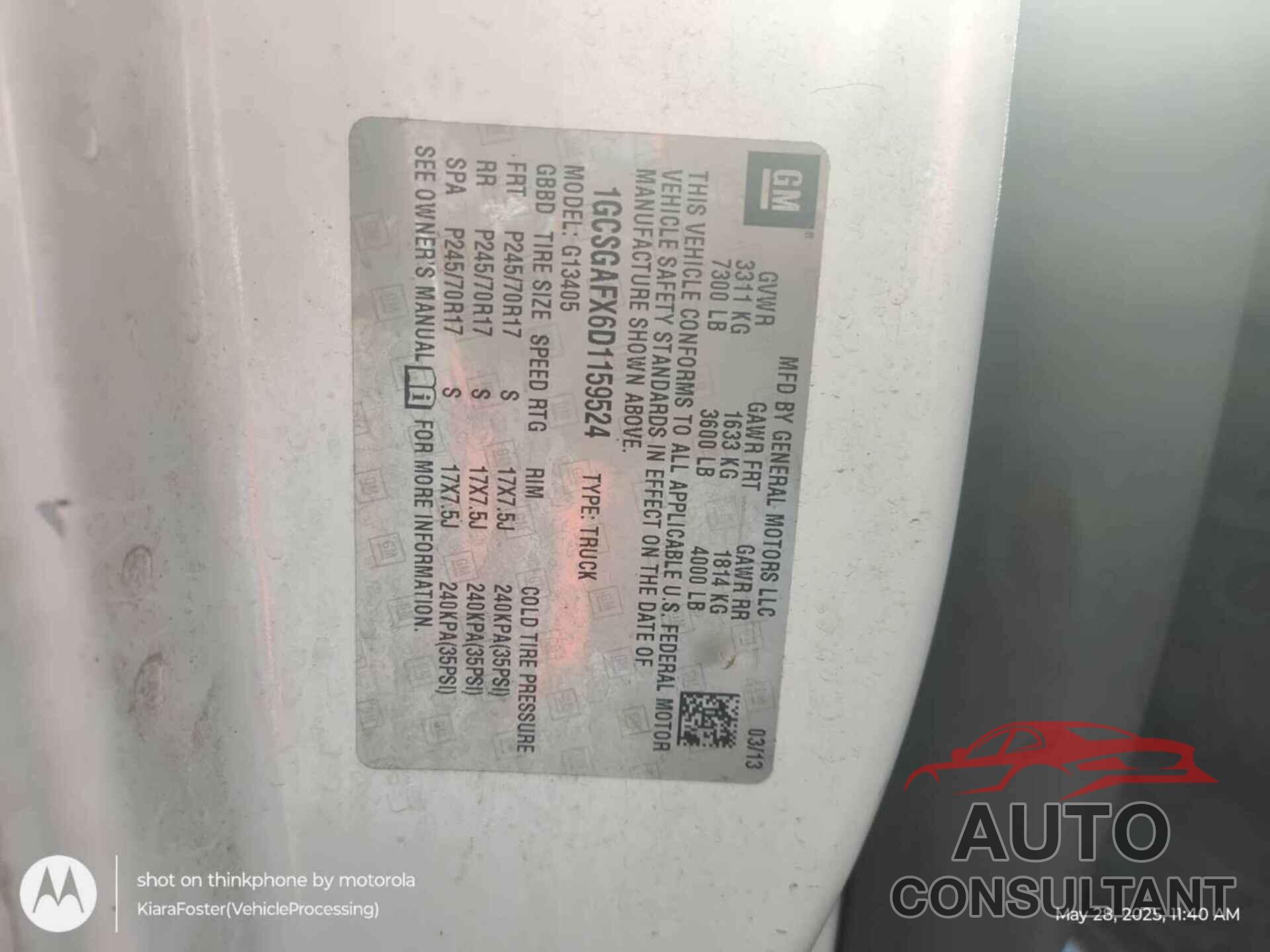 CHEVROLET EXPRESS 1500 2013 - 1GCSGAFX6D1159524