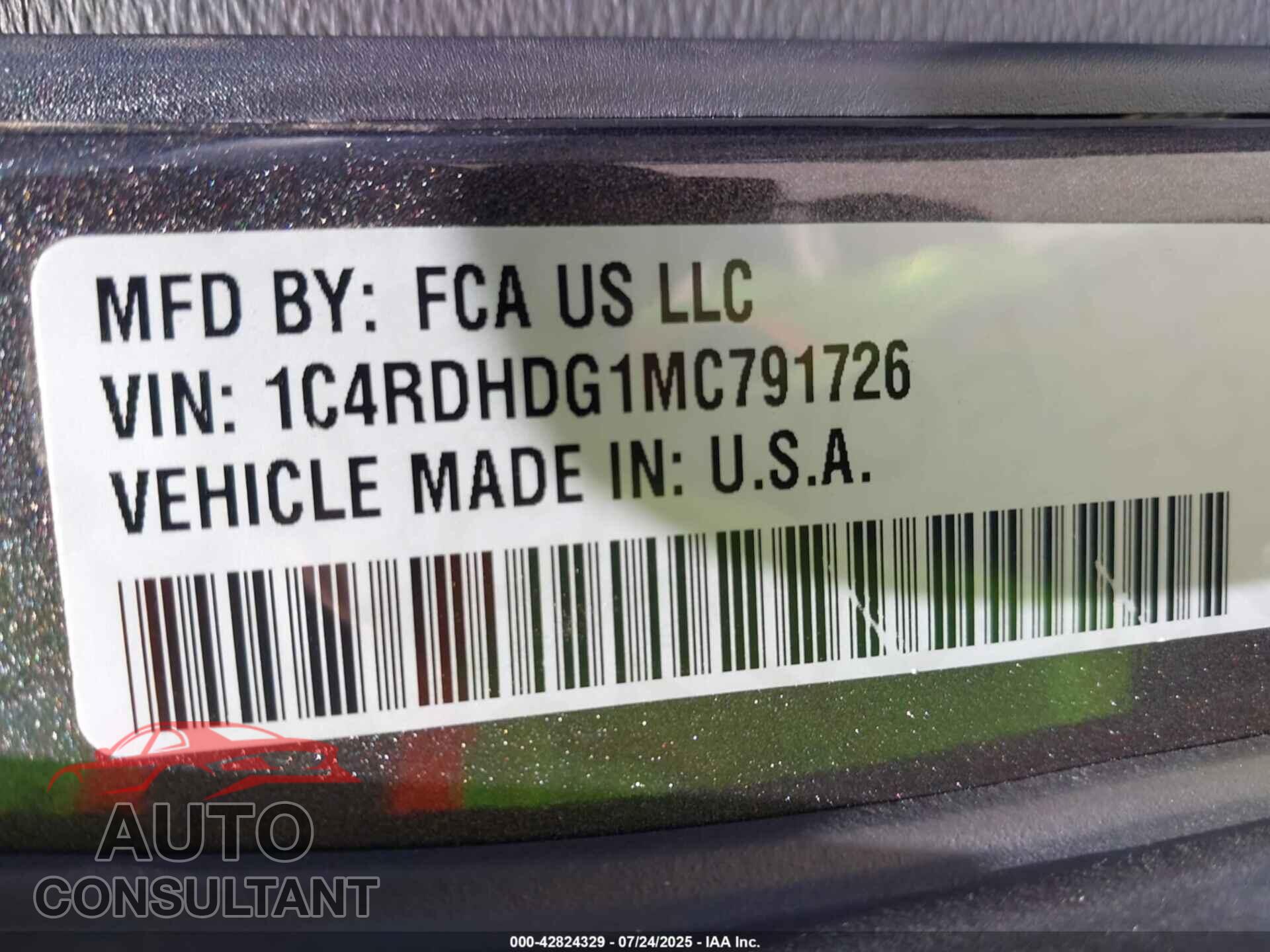 DODGE DURANGO 2021 - 1C4RDHDG1MC791726