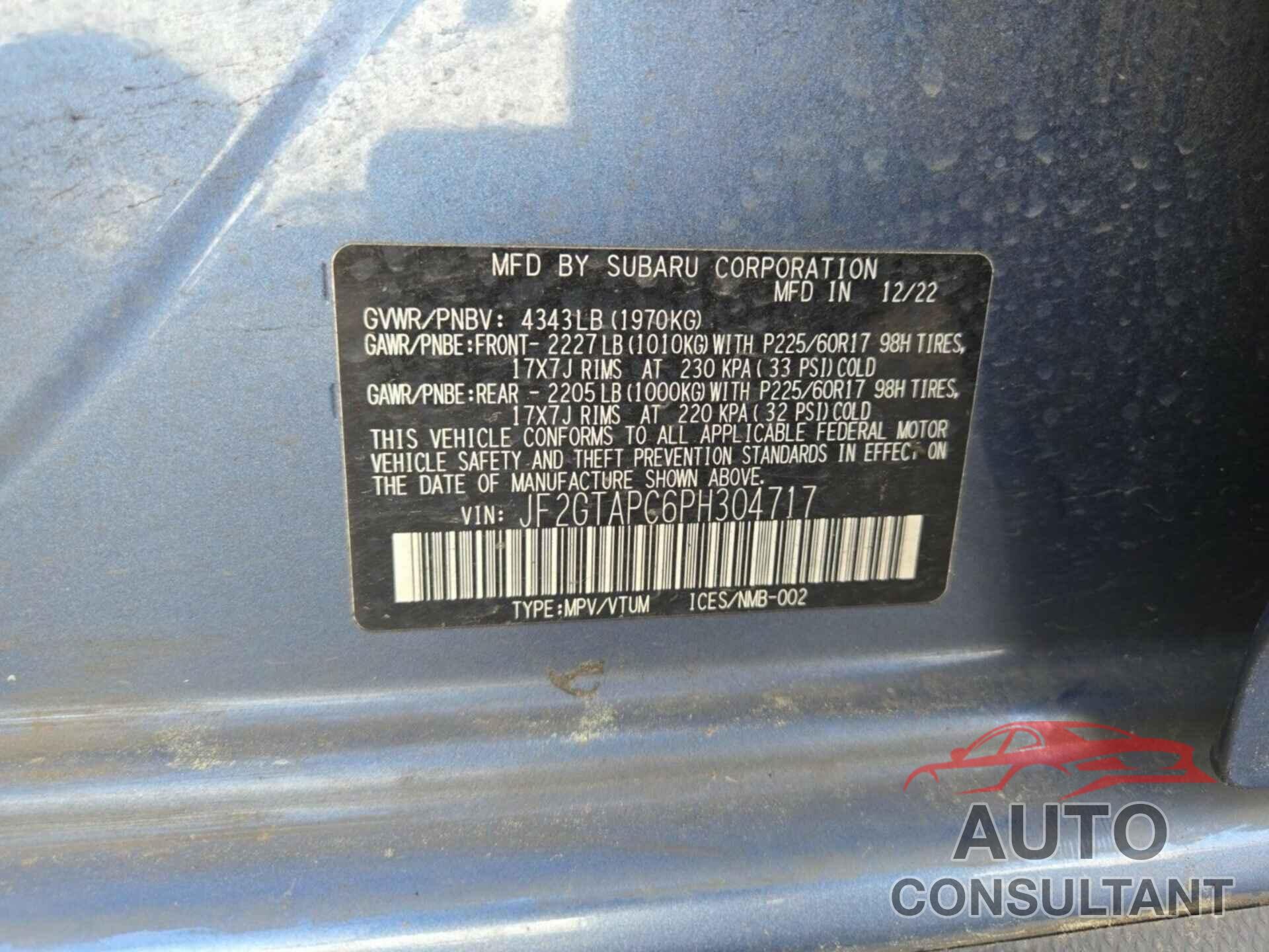 SUBARU CROSSTREK 2023 - JF2GTAPC6PH304717