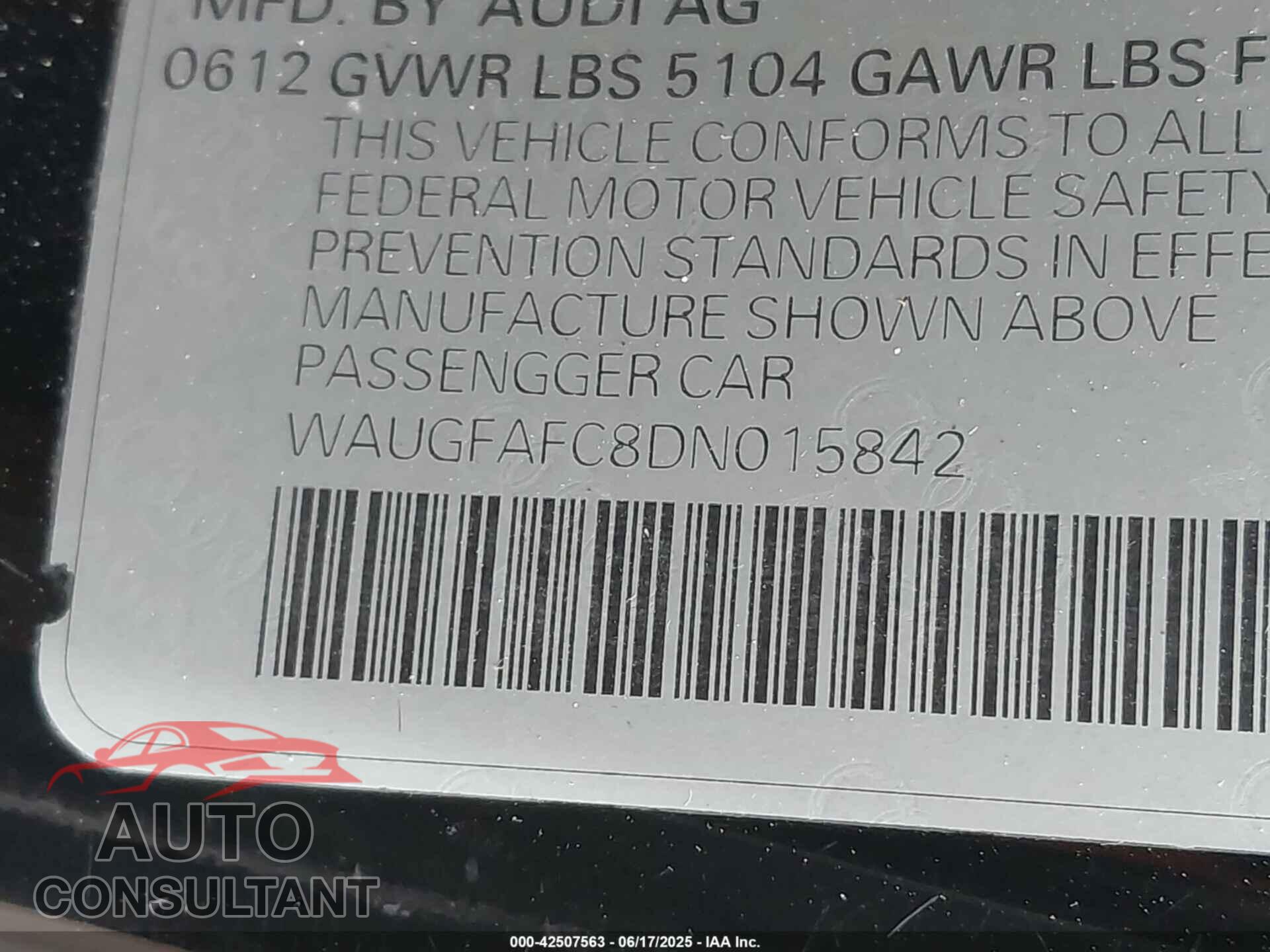 AUDI A6 2013 - WAUGFAFC8DN015842