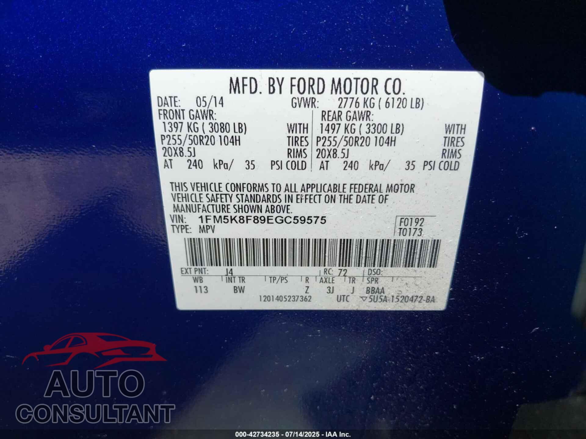 FORD EXPLORER 2014 - 1FM5K8F89EGC59575