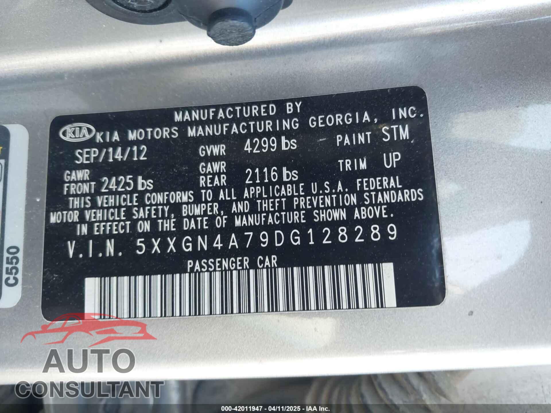 KIA OPTIMA 2013 - 5XXGN4A79DG128289