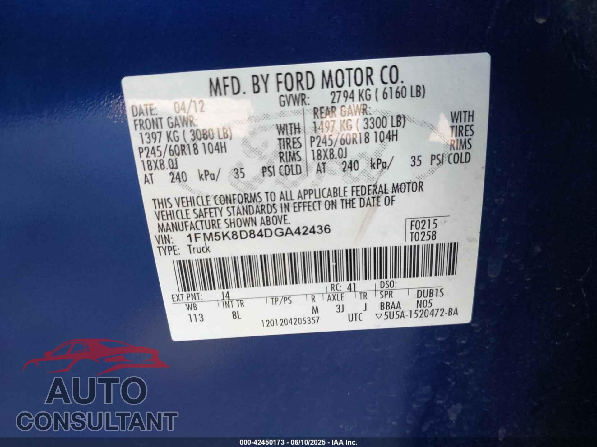 FORD EXPLORER 2013 - 1FM5K8D84DGA42436