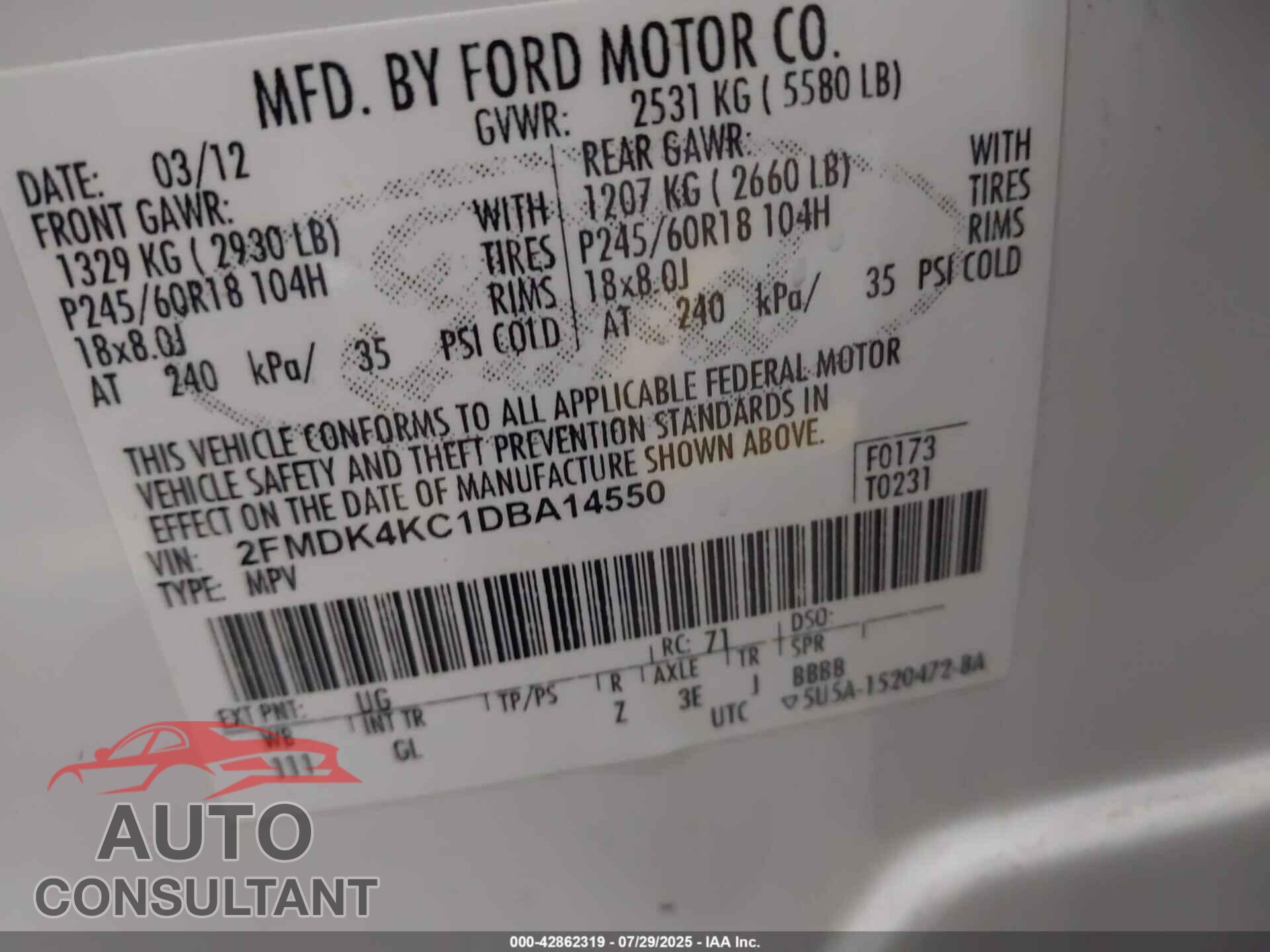 FORD EDGE 2013 - 2FMDK4KC1DBA14550