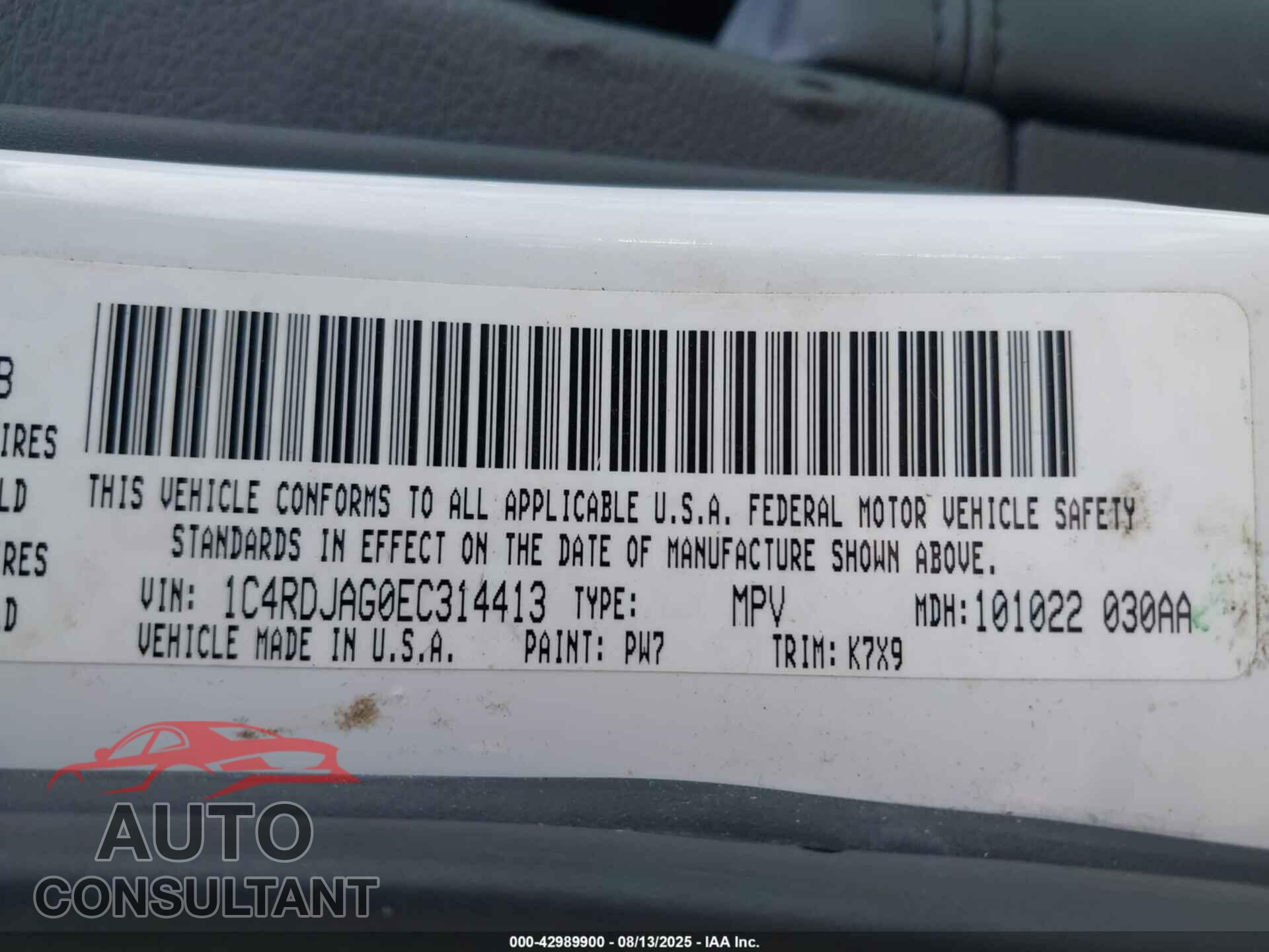 DODGE DURANGO 2014 - 1C4RDJAG0EC314413