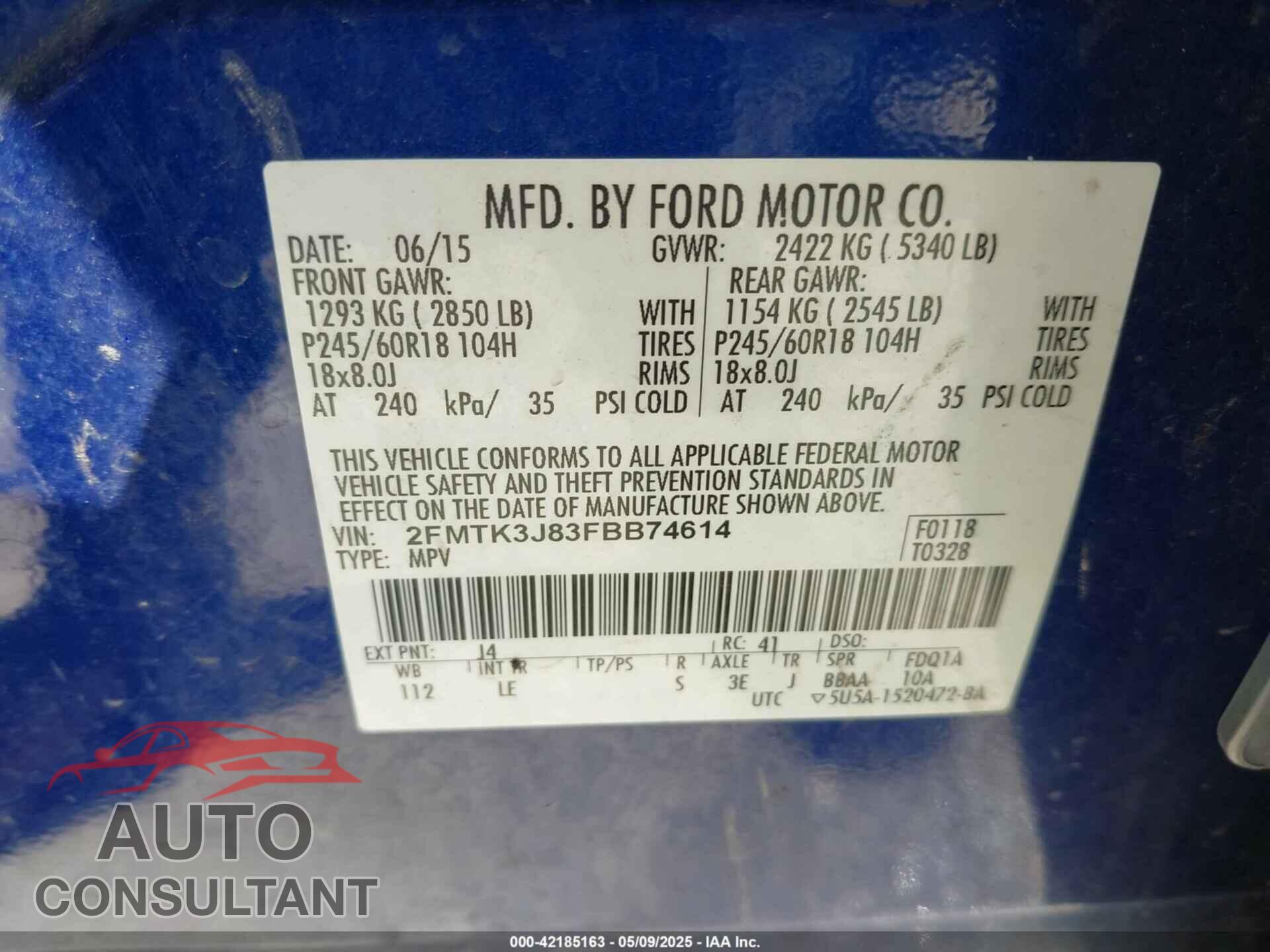FORD EDGE 2015 - 2FMTK3J83FBB74614