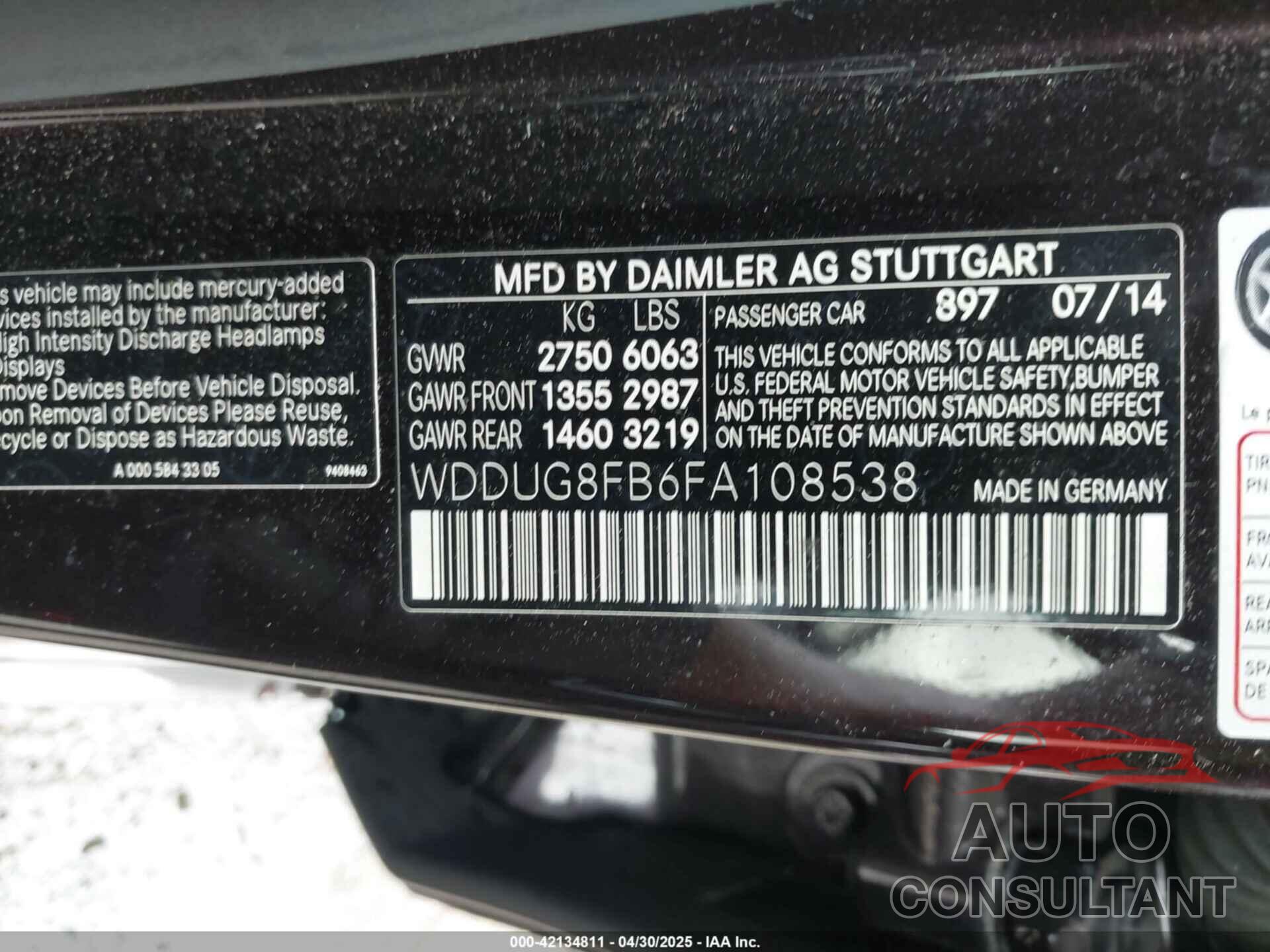 MERCEDES-BENZ S 550 2015 - WDDUG8FB6FA108538