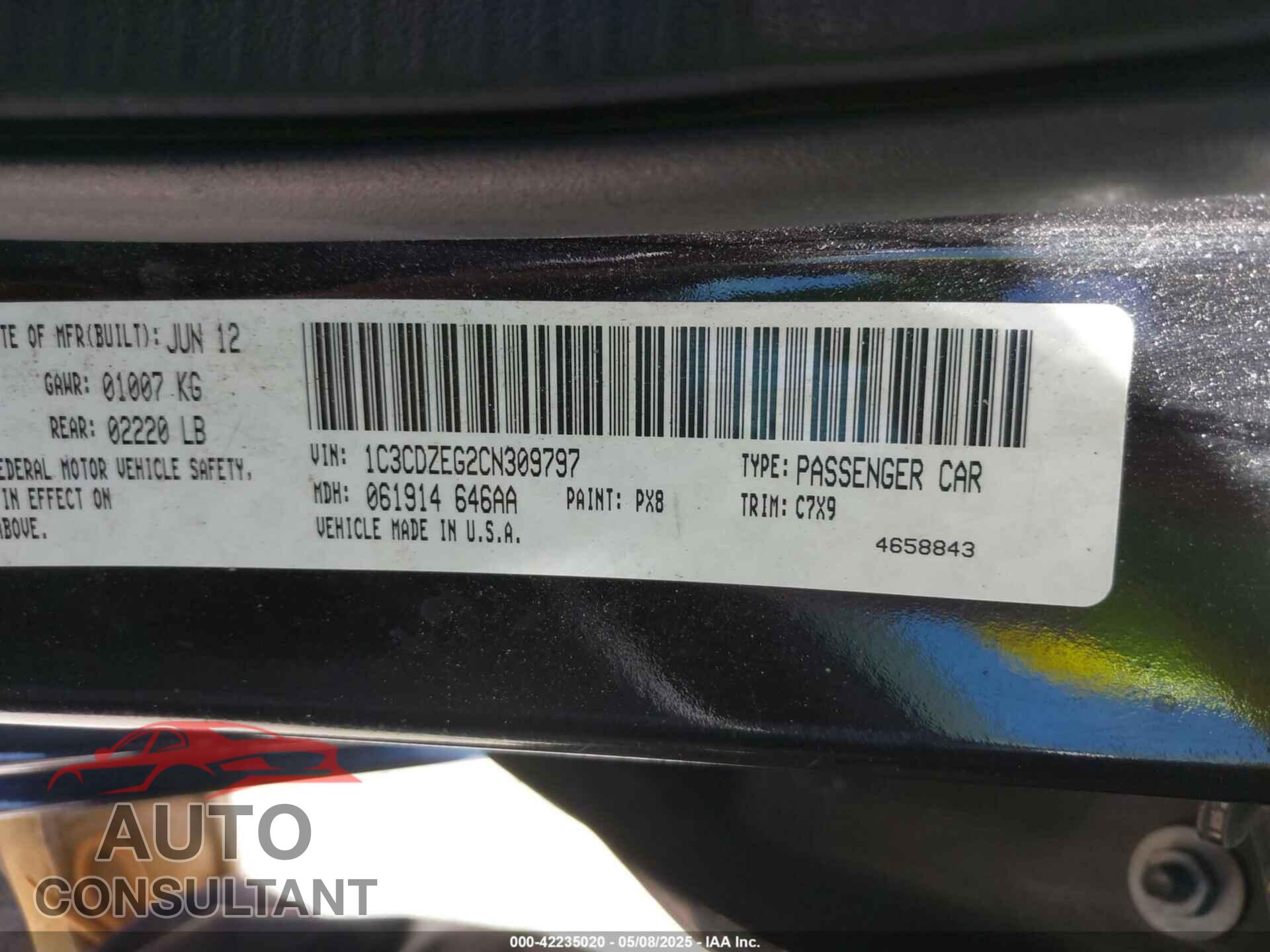 DODGE AVENGER 2012 - 1C3CDZEG2CN309797