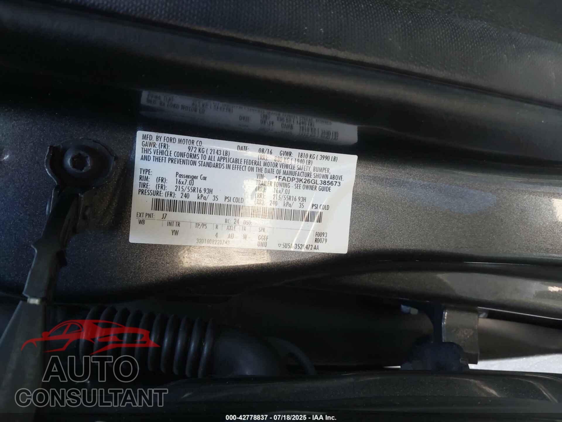 FORD FOCUS 2016 - 1FADP3K26GL385673