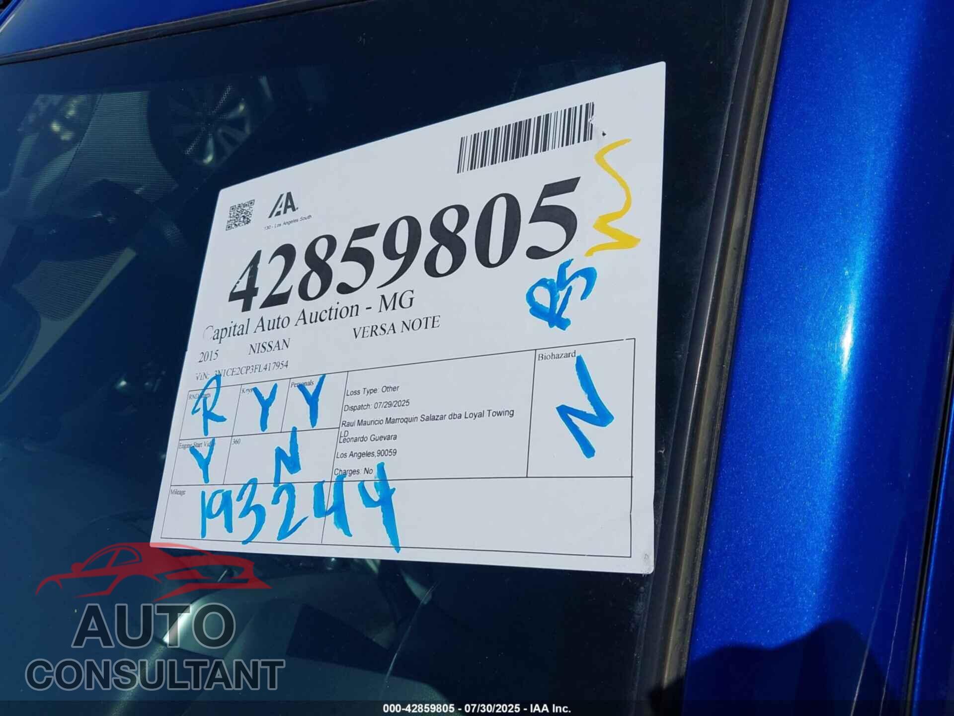 NISSAN VERSA NOTE 2015 - 3N1CE2CP3FL417954