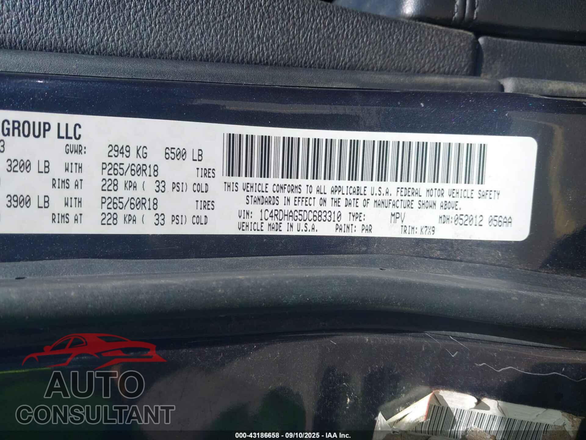 DODGE DURANGO 2013 - 1C4RDHAG5DC683310