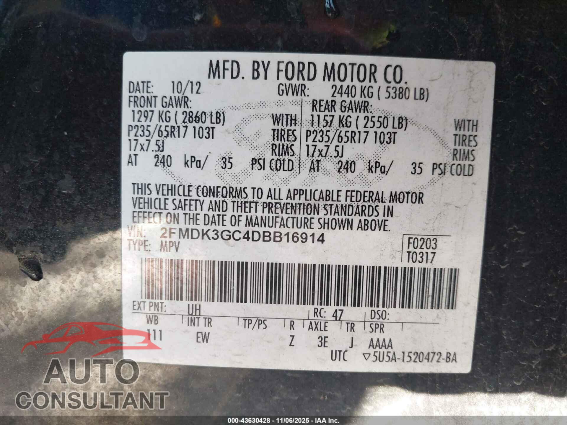 FORD EDGE 2013 - 2FMDK3GC4DBB16914