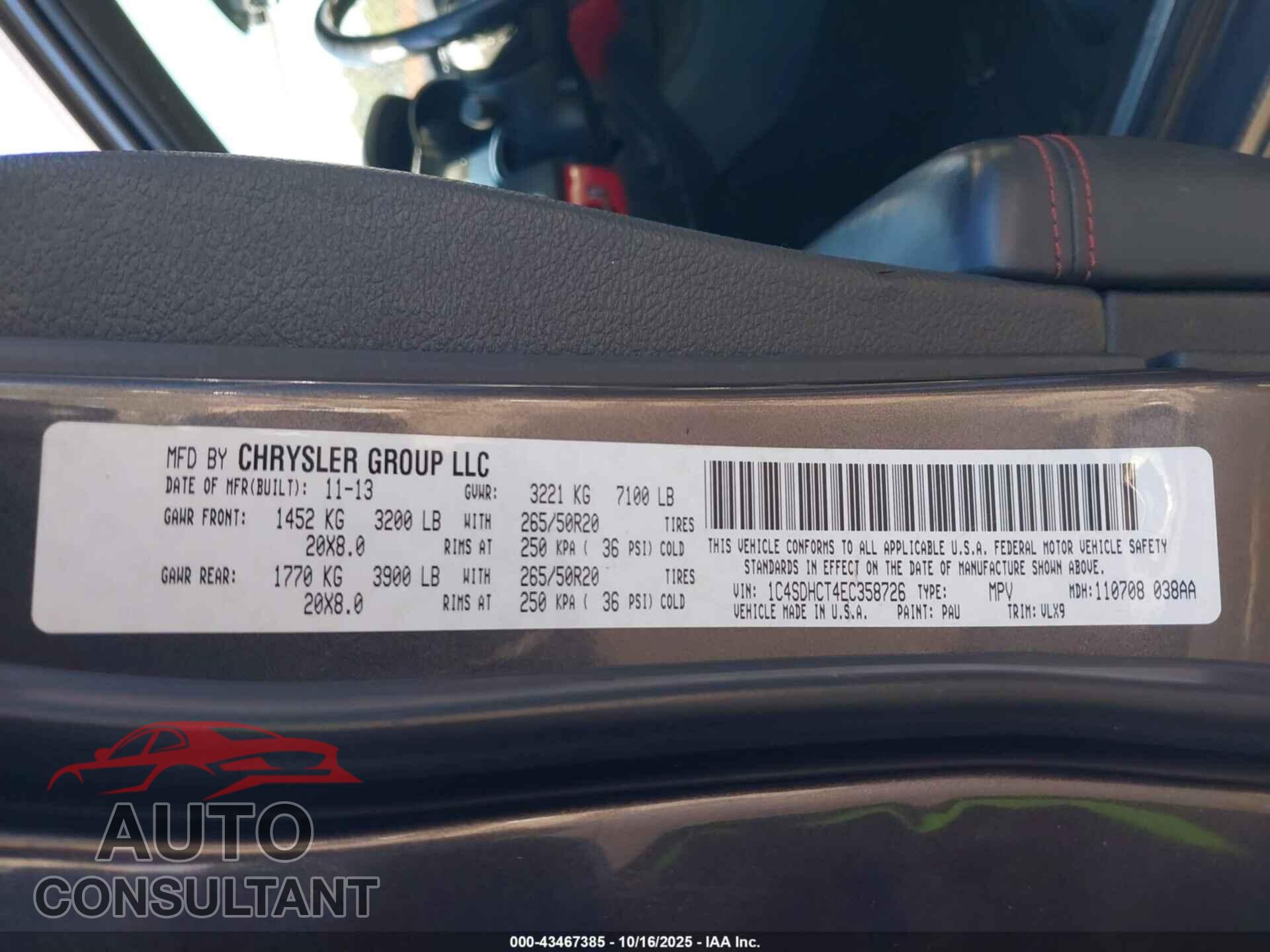 DODGE DURANGO 2014 - 1C4SDHCT4EC358726