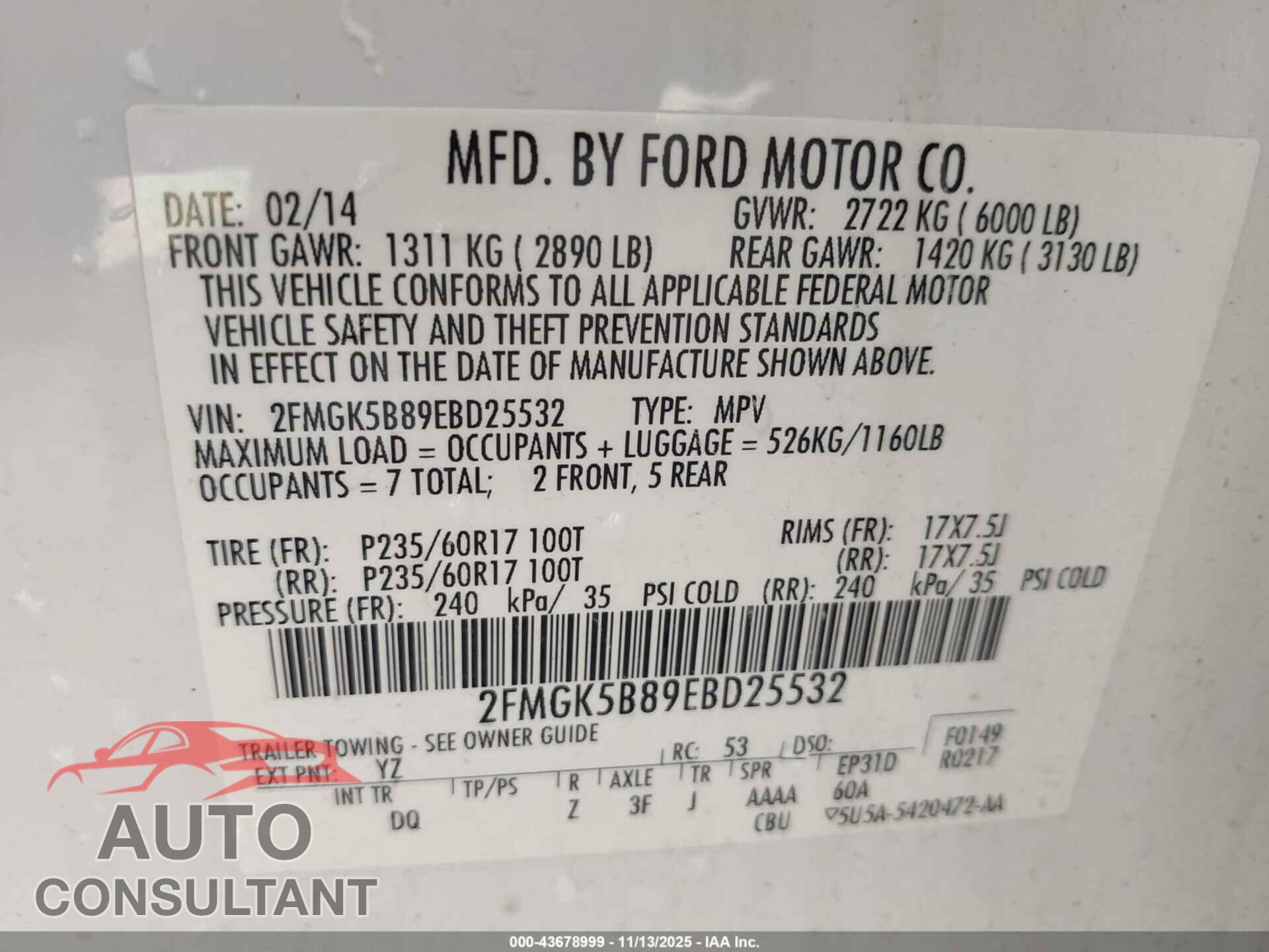 FORD FLEX 2014 - 2FMGK5B89EBD25532