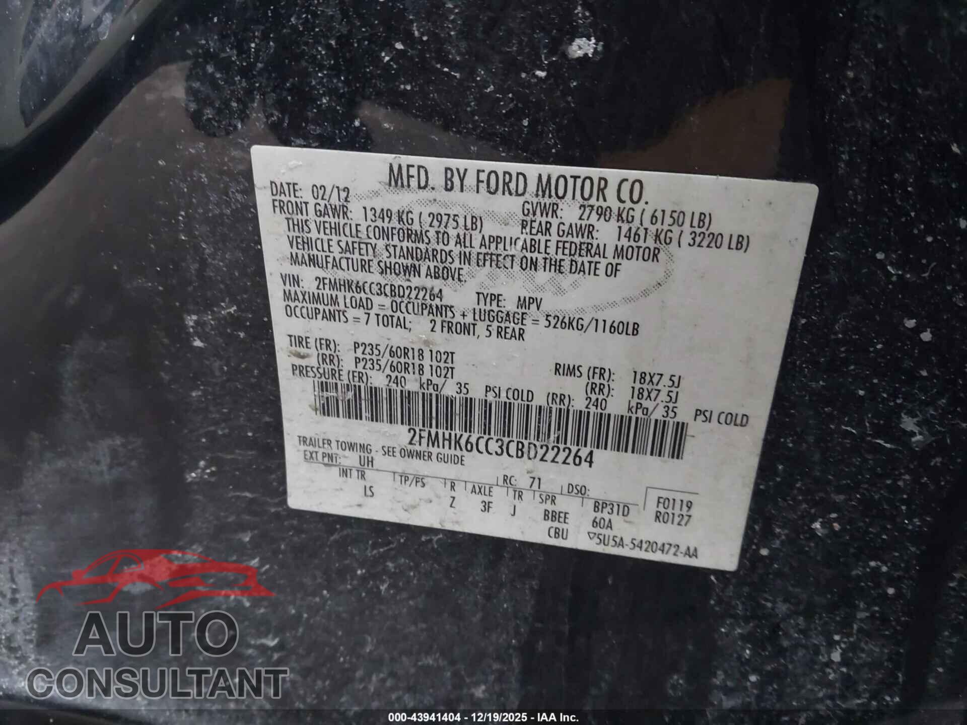 FORD FLEX 2012 - 2FMHK6CC3CBD22264