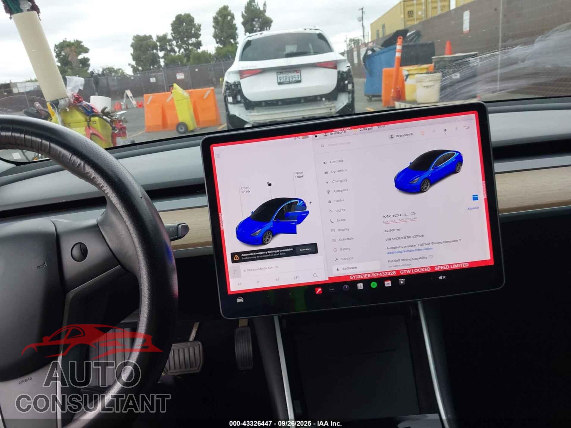 TESLA MODEL 3 2019 - 5YJ3E1EB7KF432328