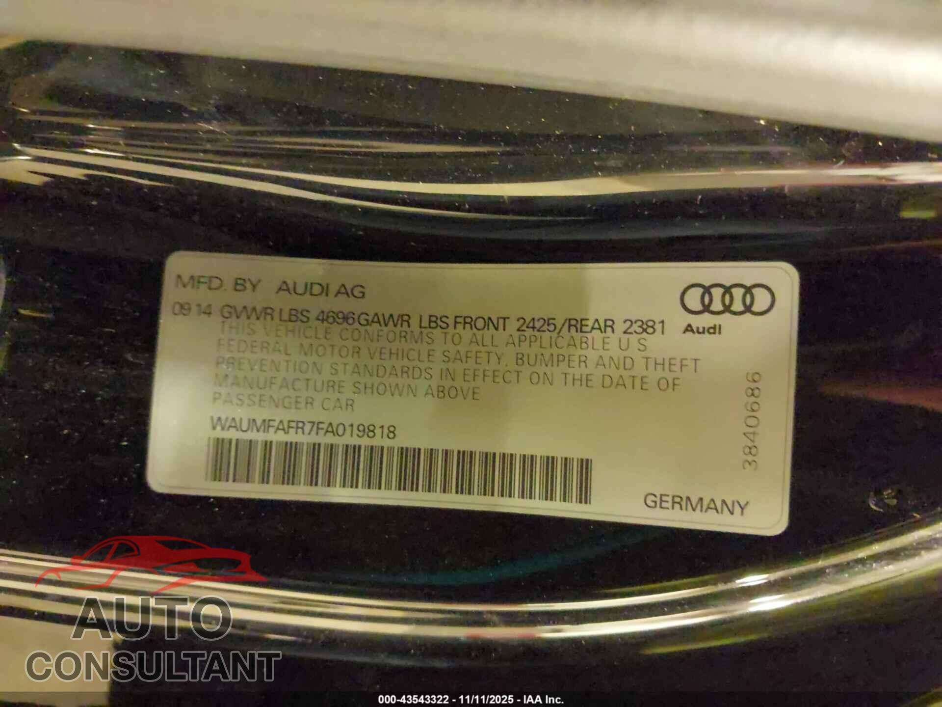 AUDI A5 2015 - WAUMFAFR7FA019818