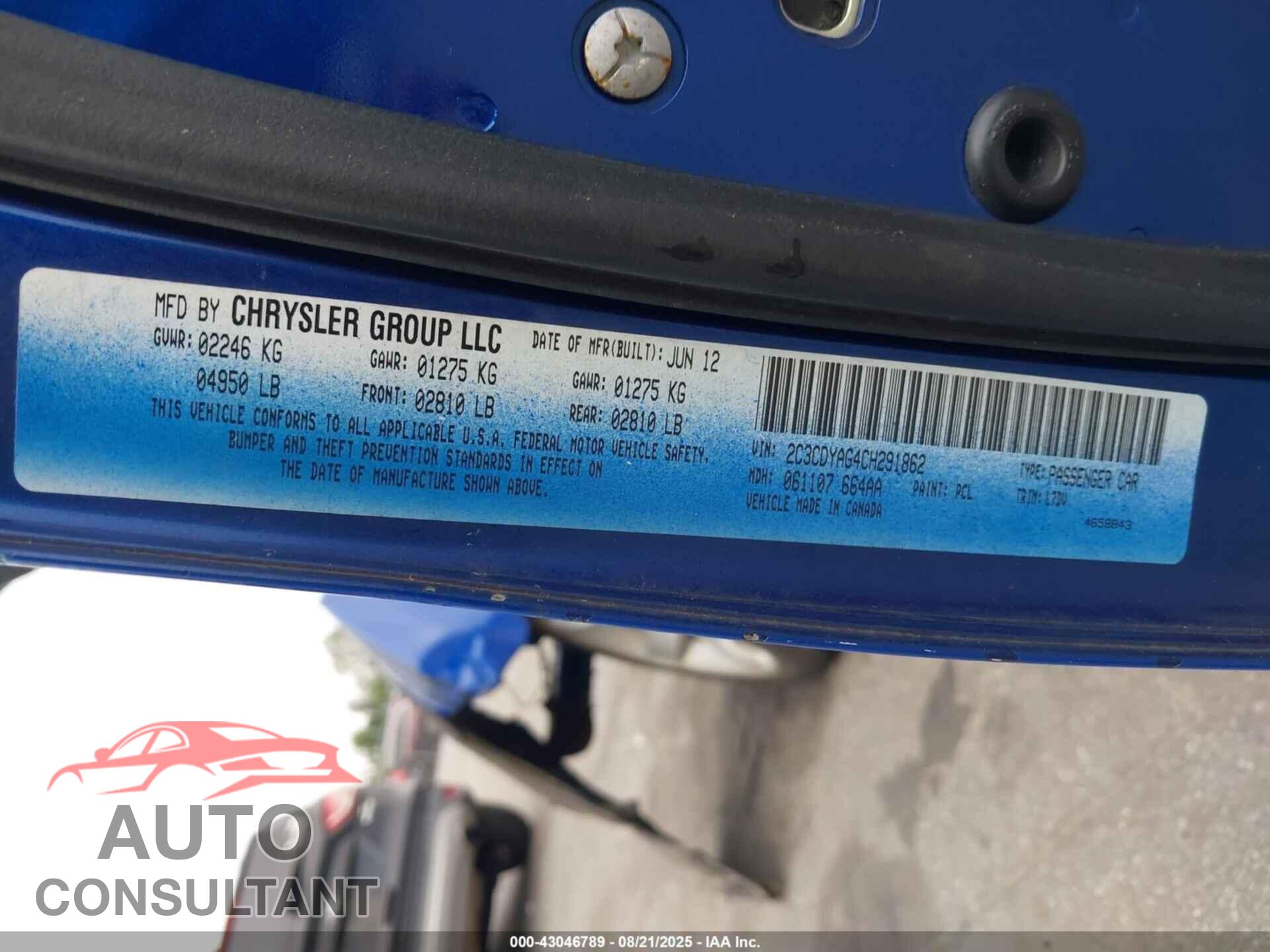 DODGE CHALLENGER 2012 - 2C3CDYAG4CH291862