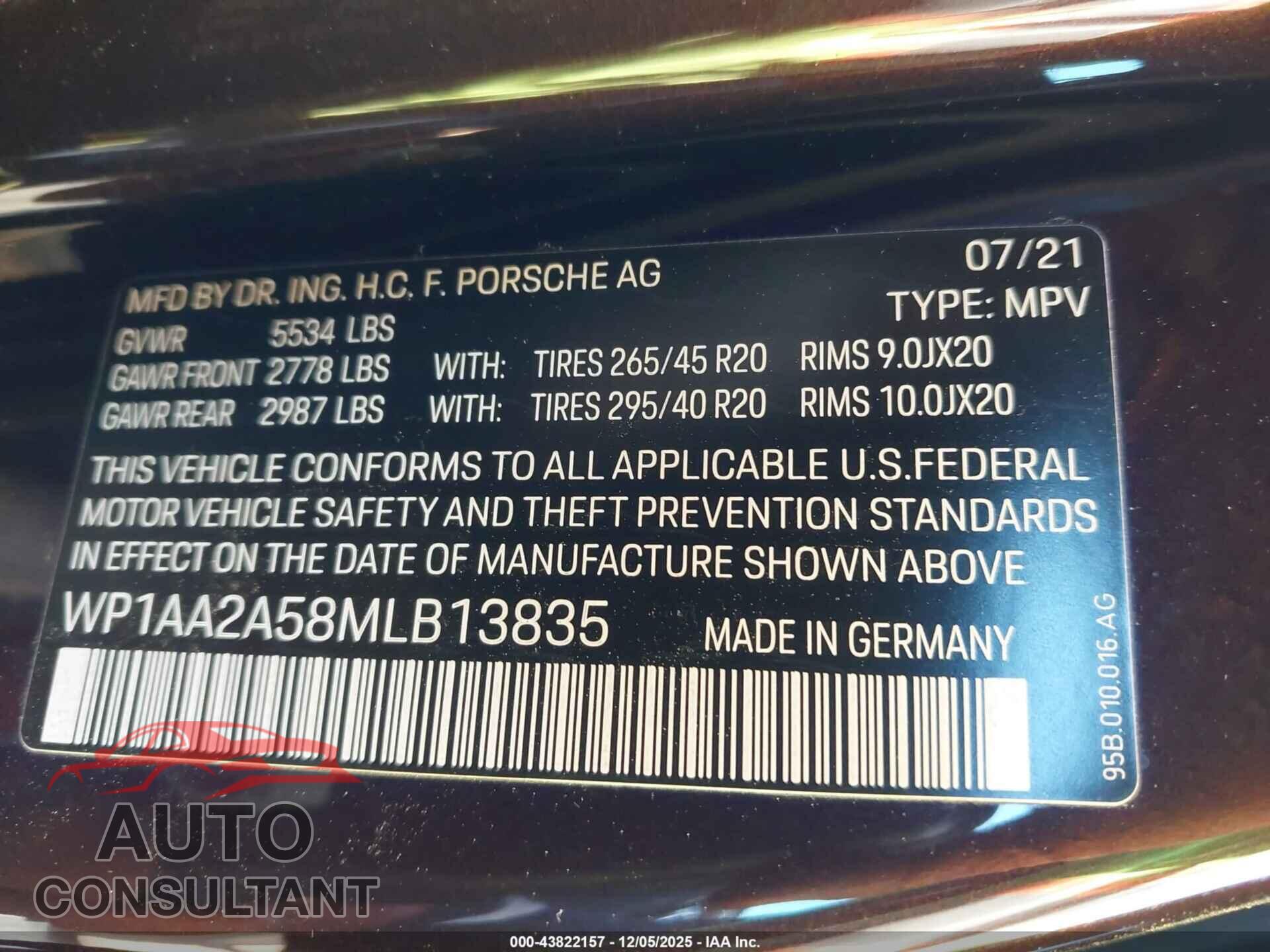 PORSCHE MACAN 2021 - WP1AA2A58MLB13835