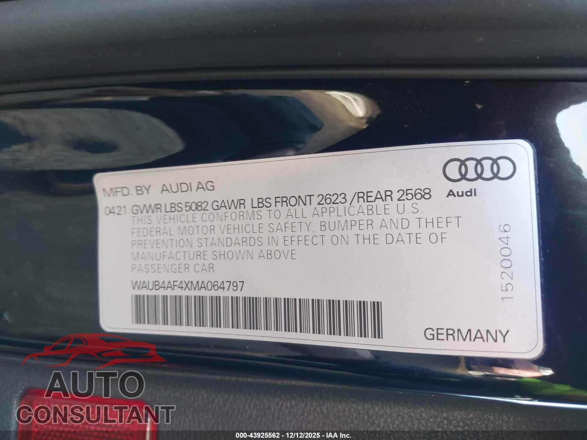 AUDI S4 2021 - WAUB4AF4XMA064797