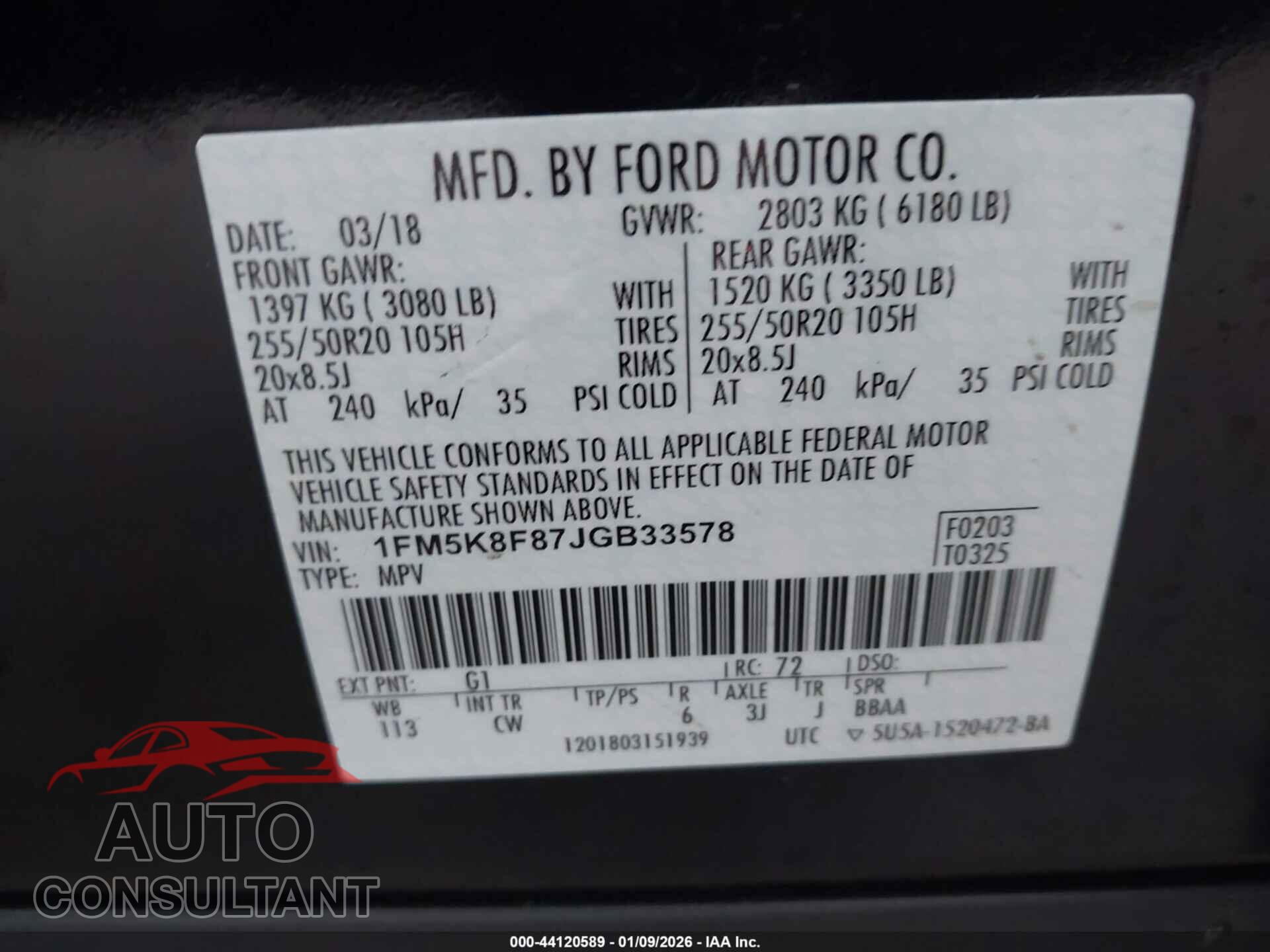 FORD EXPLORER 2018 - 1FM5K8F87JGB33578
